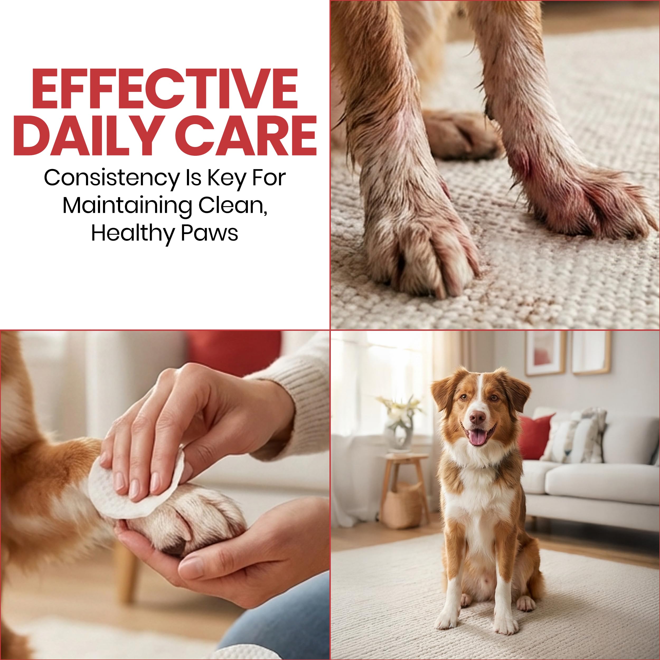 Lot de 100 lingettes antibactériennes pour pattes de chien – Lingettes antifongiques pour chiens | Contient 2 % de chlorhexidine et 1 % de kétoconazole – Bon pour toutes les races – Fabriqué aux États-Unis