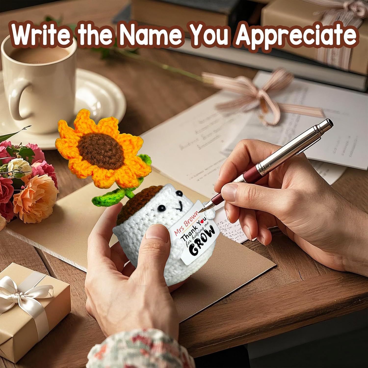 Teacher Appreciation Gifts, Valentines Day Teacher Gifts Handmade Crochet Sunflower Doll, Personalized Birthday Thank You Gift for Teachers Mentor Coworker Boss Valentine's Easter Retirement Gift - Image 2