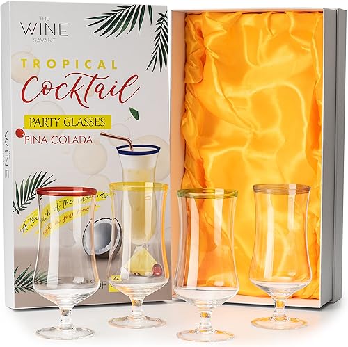 Miniatura 3 de Piña Colada, Daiquiri, cócteles congelados y vasos de jugo, cristalería para huracán, grande de 17 onzas, juego de 4 unidades, copas grandes