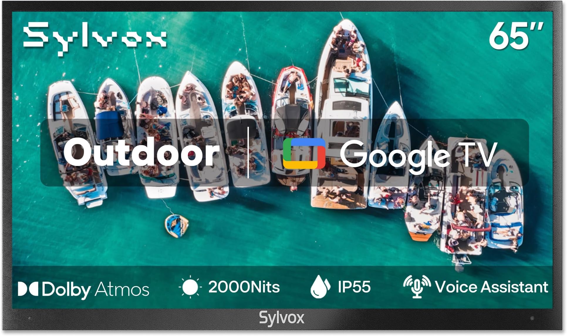 SYLVOX New 65” Outdoor Smart TV, Superior Waterproof Performance, Upgraded Matte Finish for Enhanced Anti-Glare Effect, Full Metal, with Dolby Atmos, 2000nits, Full Sun Pool Pro 2.0+ Series