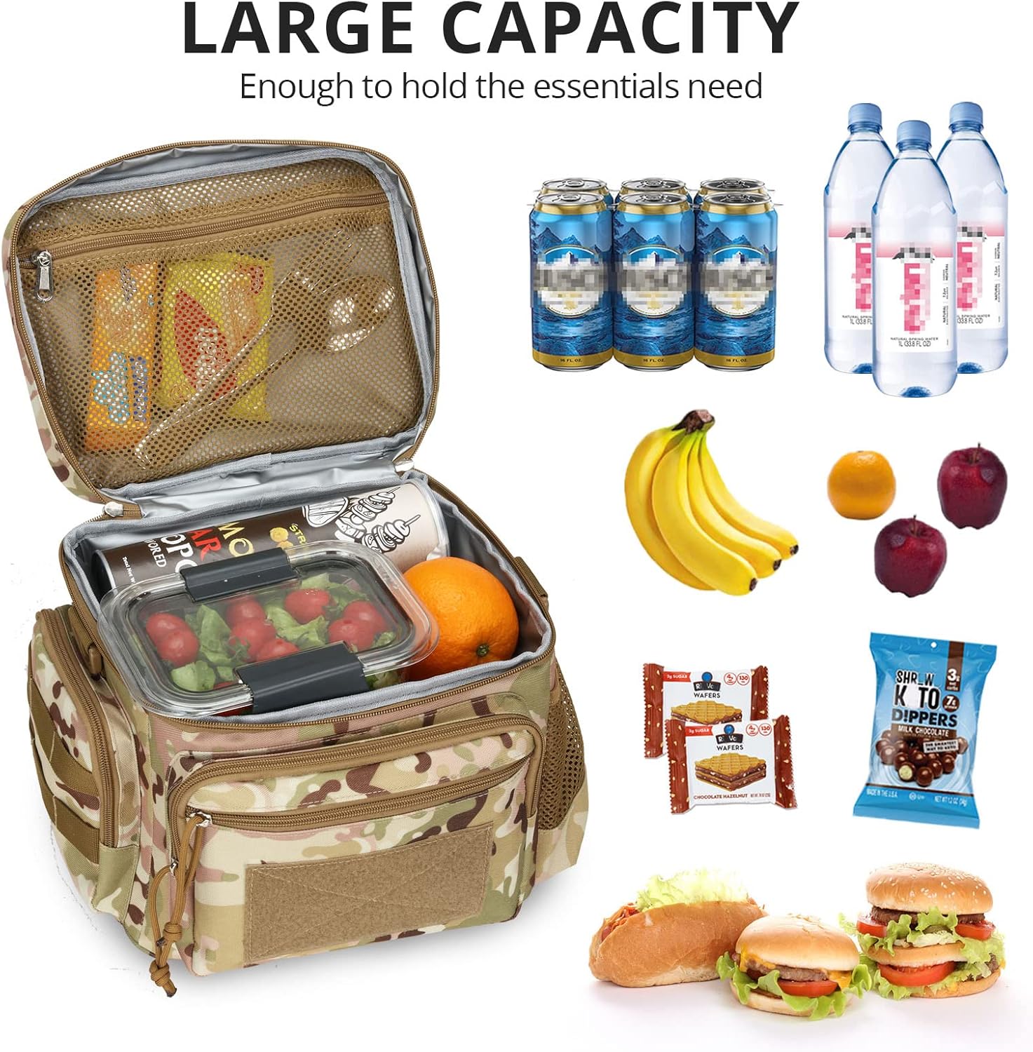 ATRIPACK Lunch Box for Men, Tactical Lunch Bag MOLLE Webbing Leakproof Insulated Large Lunch Cooler Women Adult Meal with Adjustable Shoulder Strap Durable Lunch Pail (Camo-Brown) - Image 3