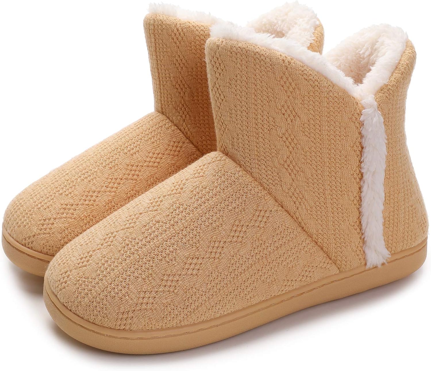 Vonluxe Women's Comfort Knit Bootie Slipper Fuzzy Memory Foam House Slippers Plush Lining Slip-on Shoes With Indoor Outdoor Sole Yellow11-12