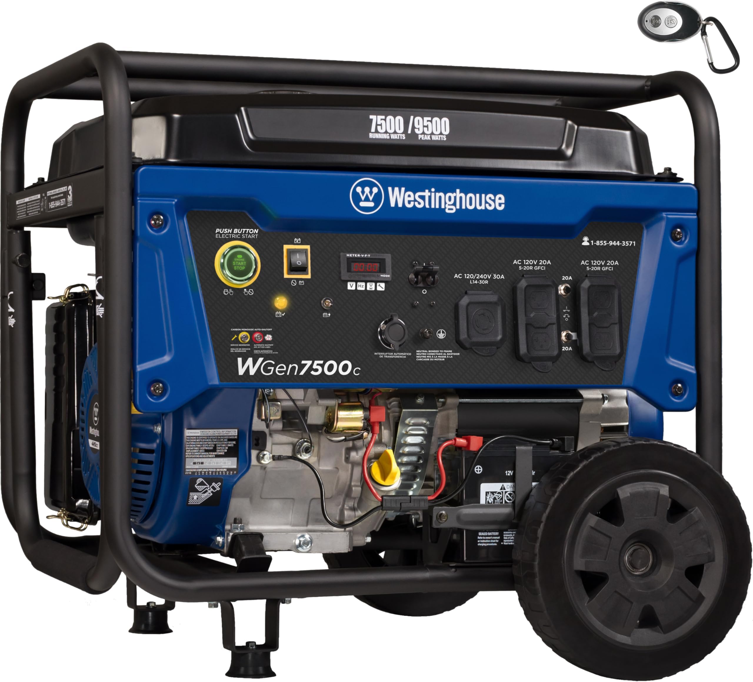 9500 Peak Watt Home Backup Portable Generator, Remote Electric Start with Auto Choke, Transfer Switch Ready, Gas Powered, CO Sensor