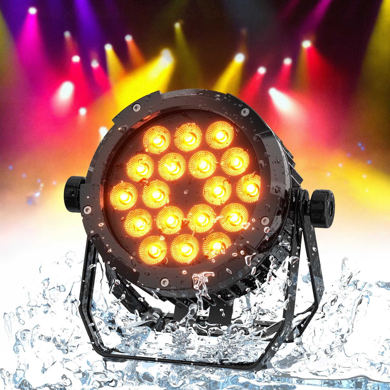 IP67 200W Par LED Lumière de Scène étanche, RGBWA + UV 18 LED Imperméable Éclairage de Scène DMX 6/10CH, Lumière Par pour Jours de Pluie Extérieur Mariage Halloween Noël