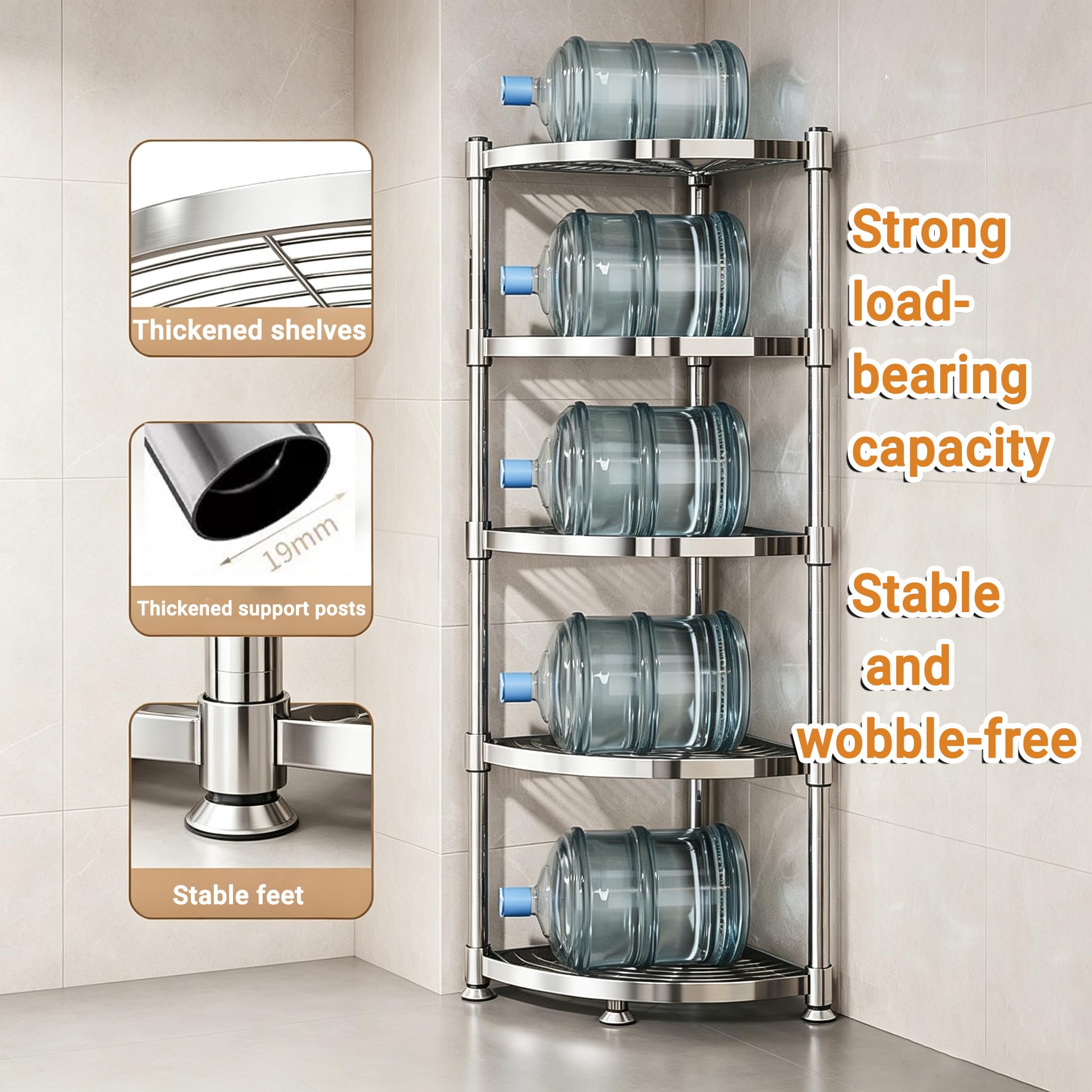 Mensola Doccia Angolare In Acciaio Inox, Porta Shampoo Doccia Senza Forare | Portaoggetti Doccia Da Terra Con Piedini Regolabili, Triangolo Organizer Bagno, Per Shampoo, Bagnoschiuma, Contenere Sapone