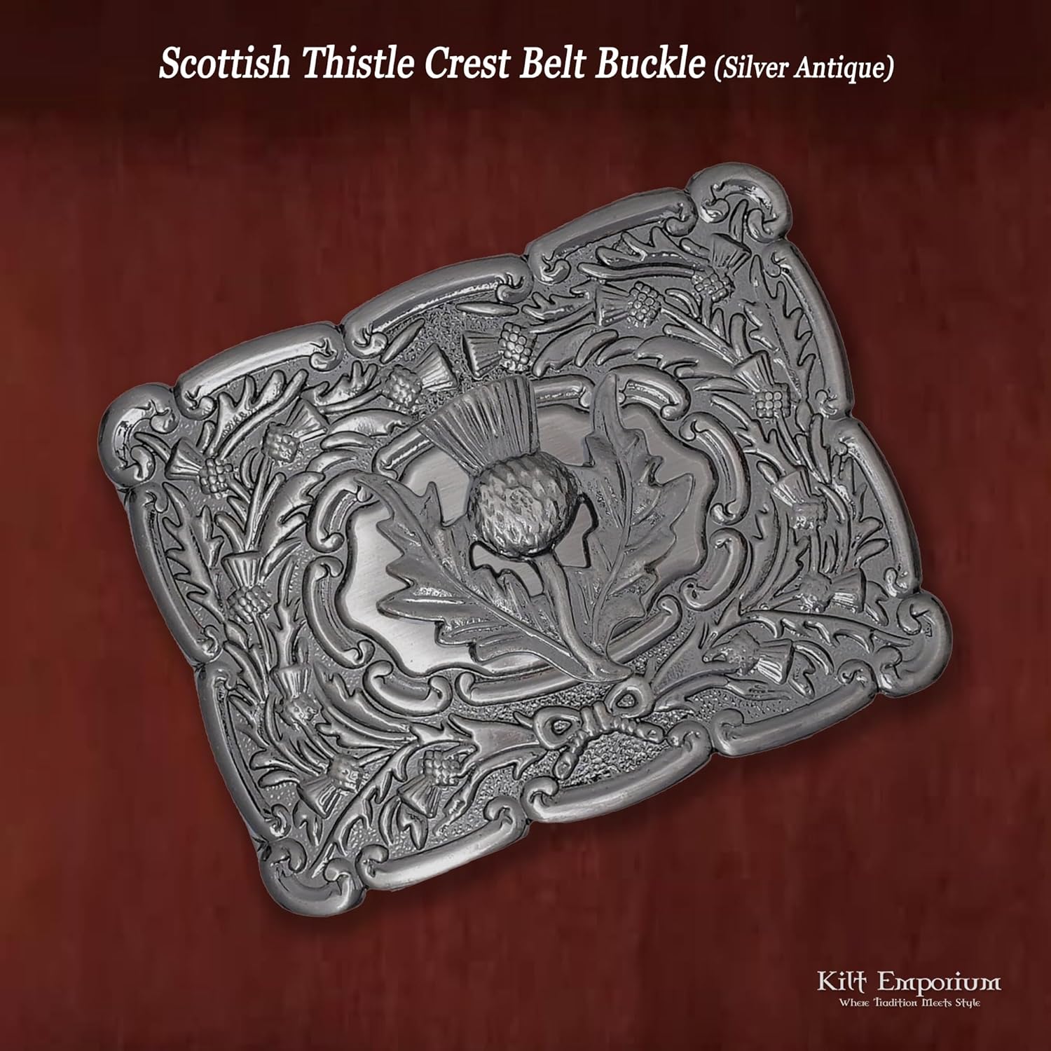 Boucle De Ceinture Homme Style Kilt Celtique - Motif Nœud Celtique Et Chardon, Finition Antique Miroir, Pour Ceinture Large