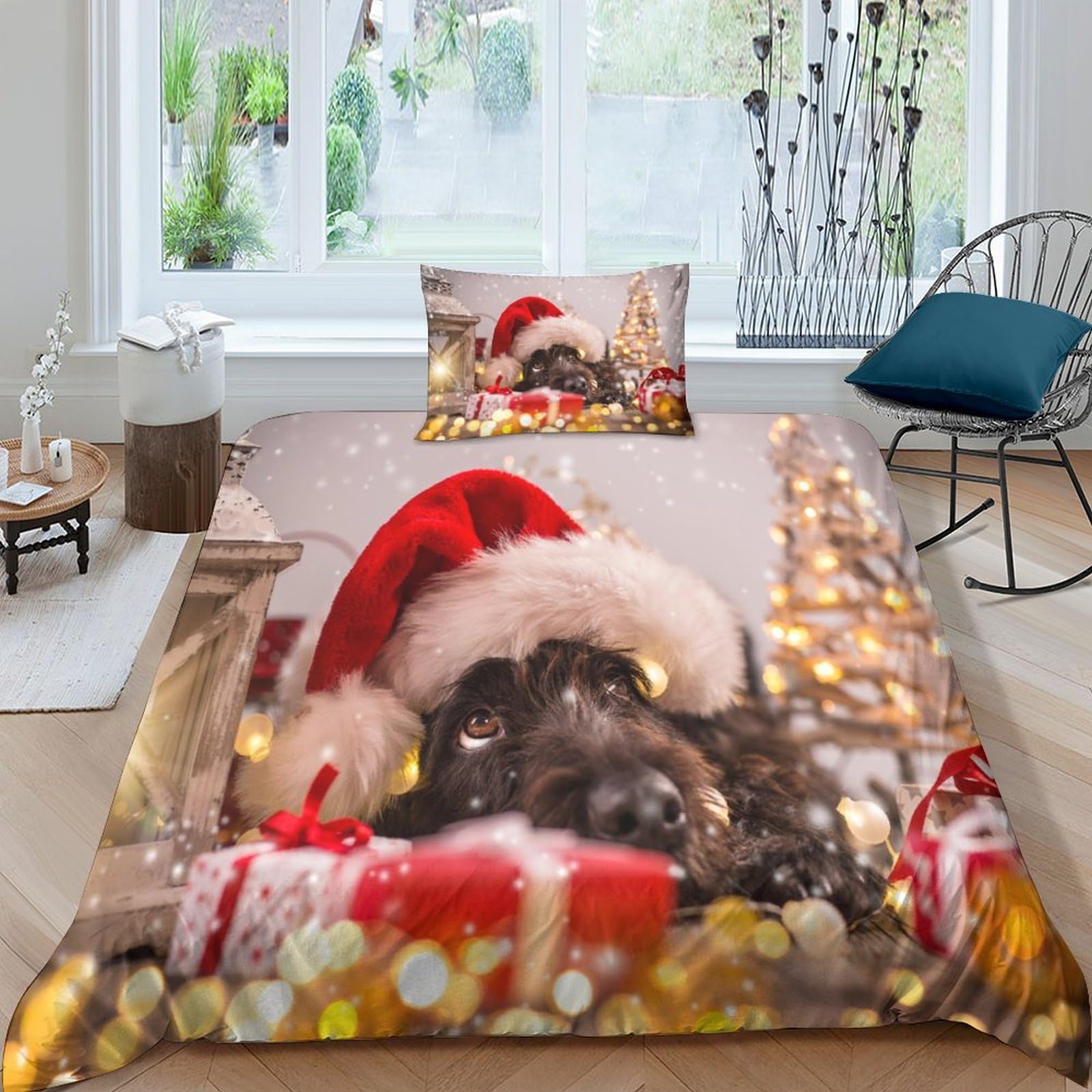 Housse de couette imprimé 3D Noël parure lit 3 pièces single