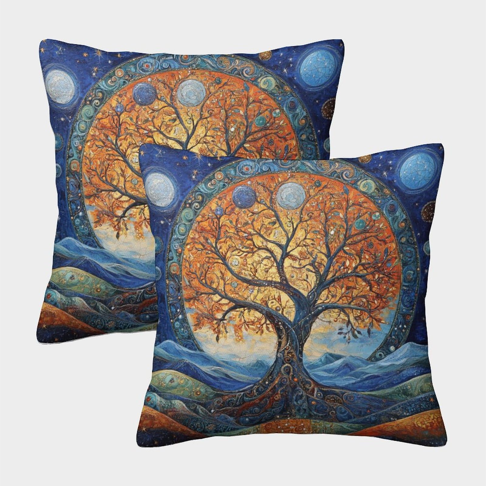 kaiyun 2 Pack Winter Solstice, Tree of Life Pillow Case Home Decoration Sofa Astronomy Cushion Cover 40x40cm