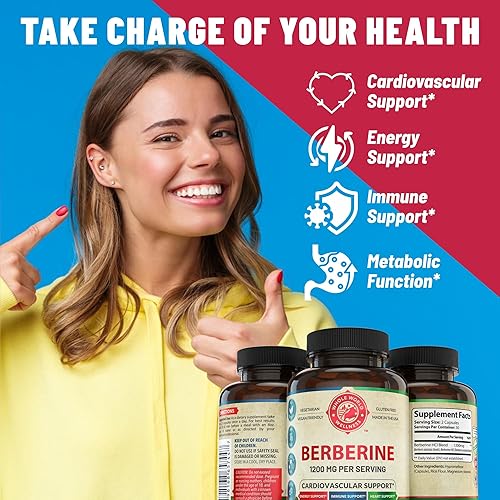 Miniatura 4 de Las cápsulas de berberina de 1200 mg de salud herbaria apoyan la salud cardíaca y cardiovascular, ayudan a mantener el colesterol saludable,