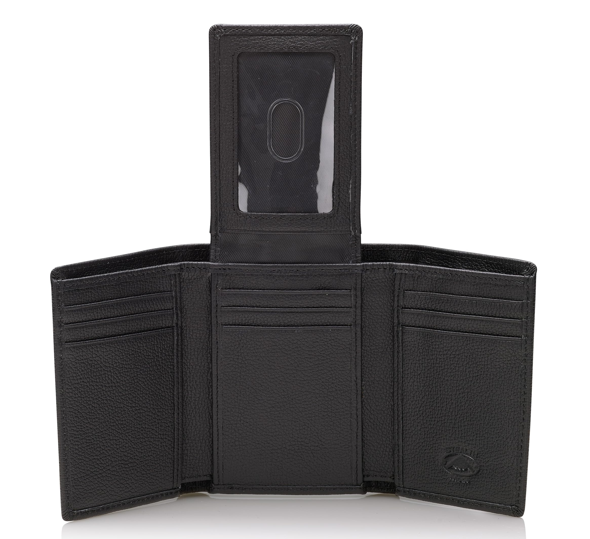 Stealth Mode Trifold Wallet - RFID Blocking Wallet with Flip ID Holder - Leather Case for Money, Credit Cards - Mens Organizer, Divided Billfold, Identity Protection - Men's Gifts (Black Pebble)