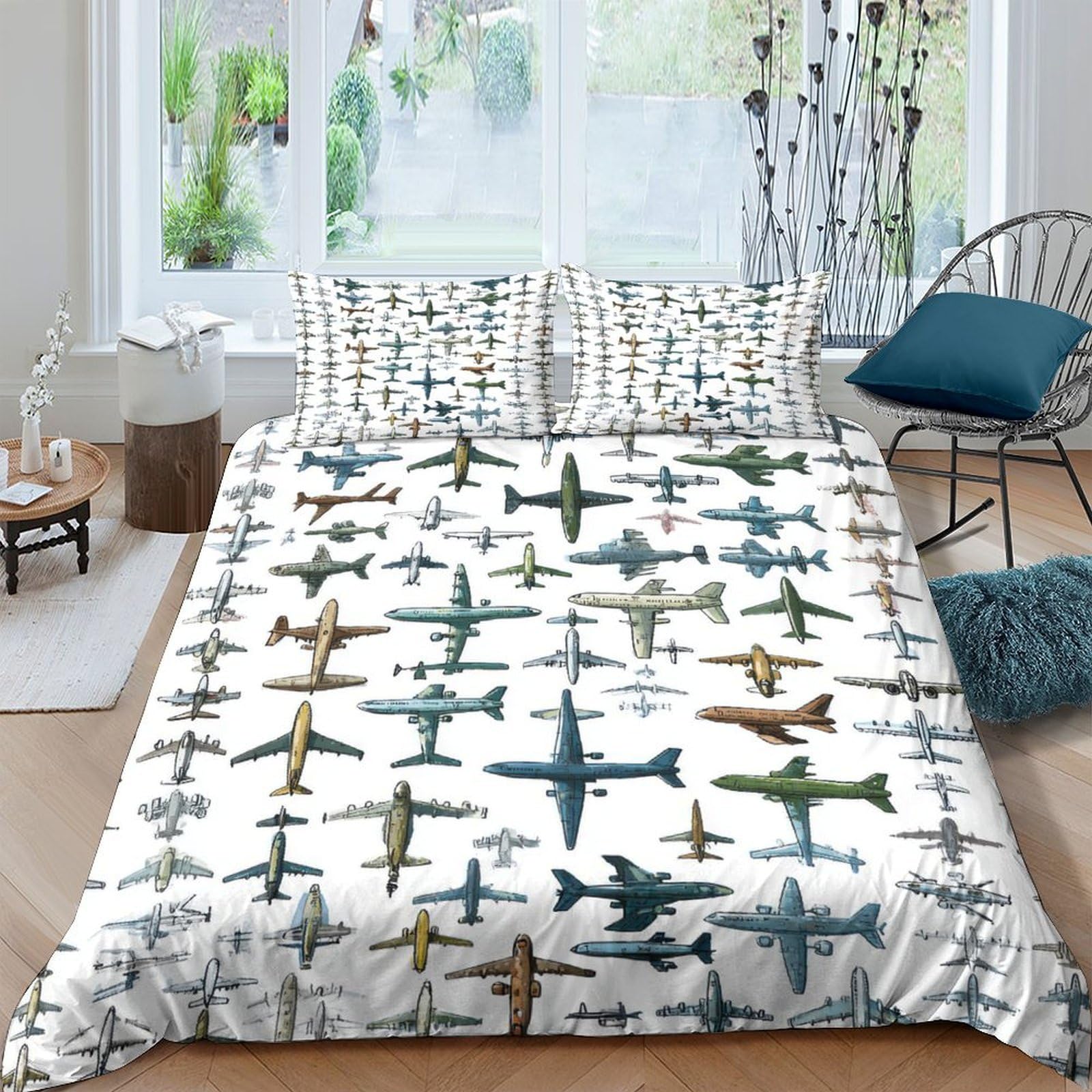 Ctjqhvkz Style-3 3D Printed Vintage Aircraft Fitted Sheet Microfiber Soft Breathable Retro Plane Bed Cover For Bedroom Dorm Mattress Protection Decor Single（135X200cm）