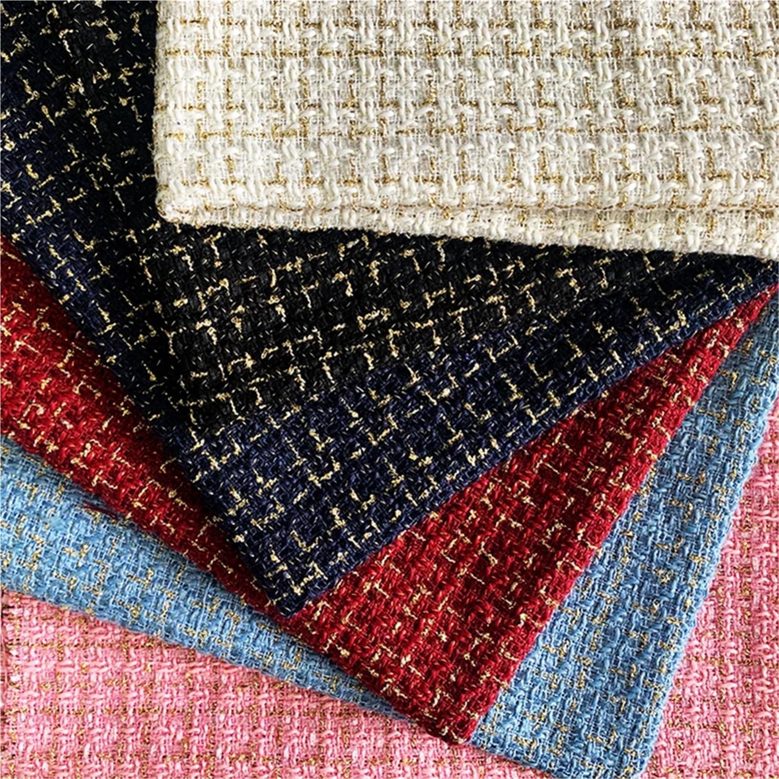 Tela tejida de tweed, Tela de Tweed rejilla poliéster Multicolor 1m x 1,45m for coser(Color-10)