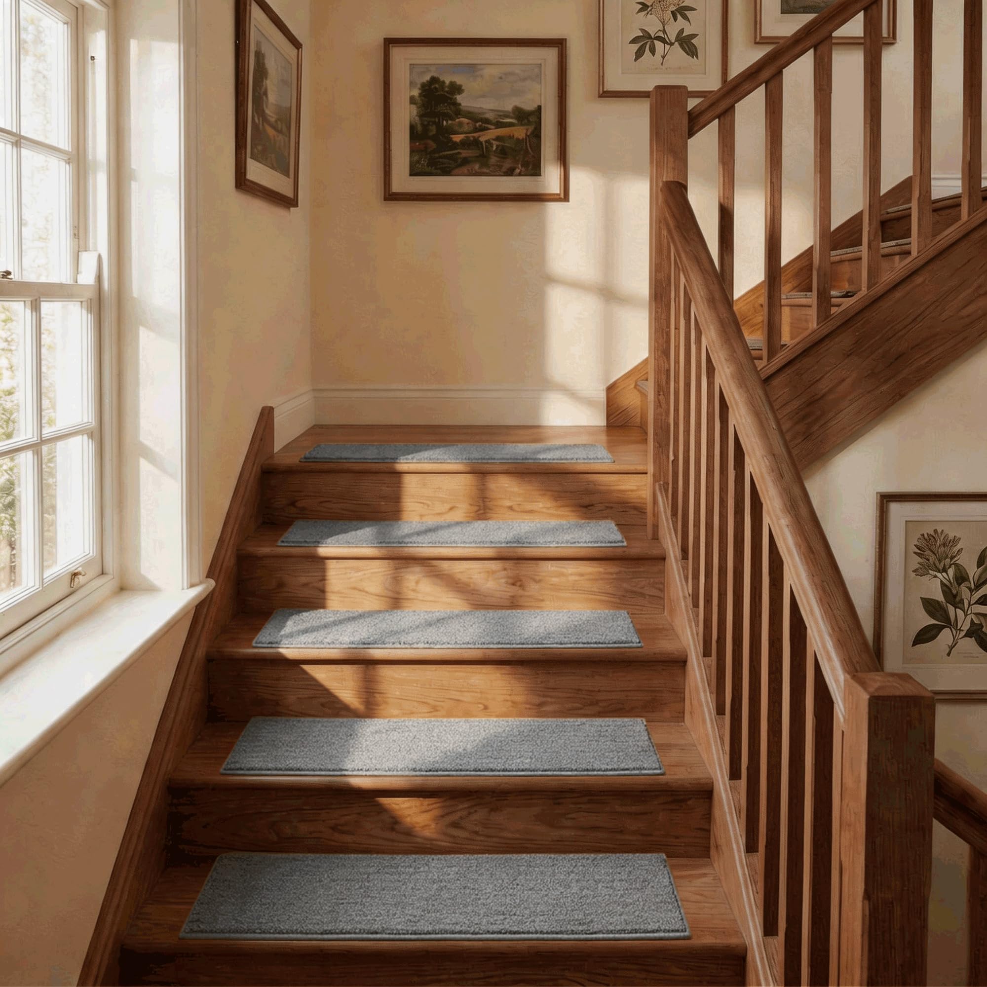 COSY HOMEER Stair Treads Carpet 15 Pack, Non-Slip Polyester Stair Treads for Indoor Stairs Safety, Quick Peel Self-adhesive Stair Runner Carpet Pads, Machine Washable, 22 x 70cm, Grey