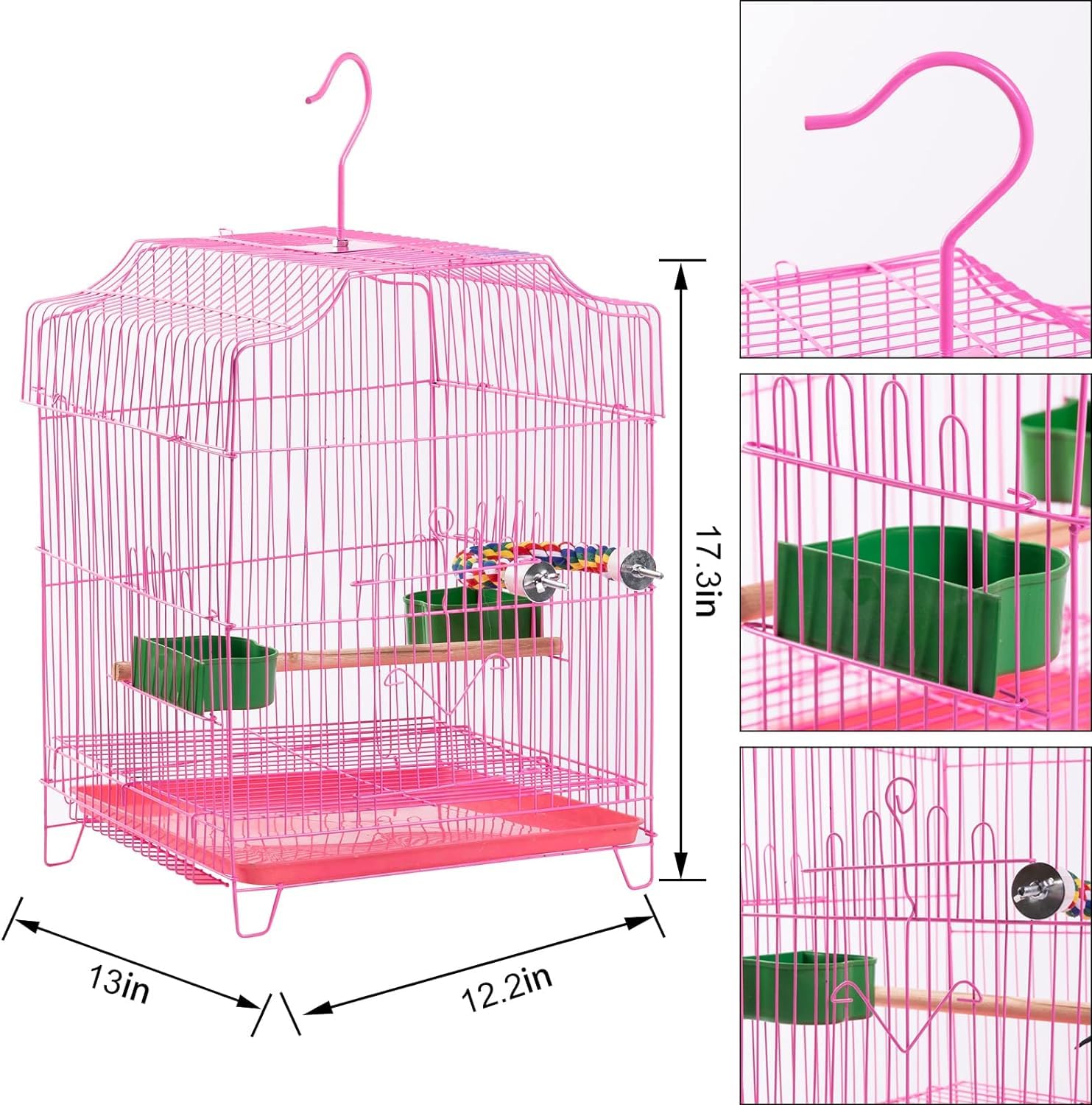 Egzotyczne Klatka dla Kanarków Podróżna Klatka Dla Ptaków Przystawka Małych Papug Lovebirds Parrotlets Zięby Kanarki Wyjmowana Plastikowa Taca Klatka dla Papug(Pink)