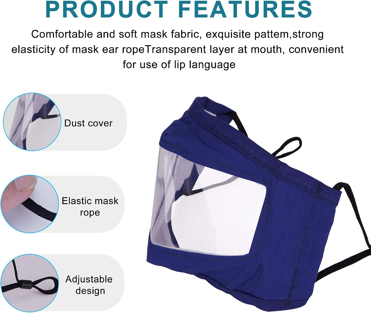 2 Pack Kids Clear Masc Face Bandanas with Visible Window Reusable Cotton Transparent Masc for The Deaf and Hard of Hearing Children School