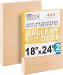 U.S. Art Supply 12" x 48" Unfinished Cradled Wood Panels for Painting, Gallery 1-1/2" Deep (2 Pack)- Artist Depth Wooden Wall Canvases - Mixed-Media Craft, Acrylic, Oil, Encaustic, Paint Pouring