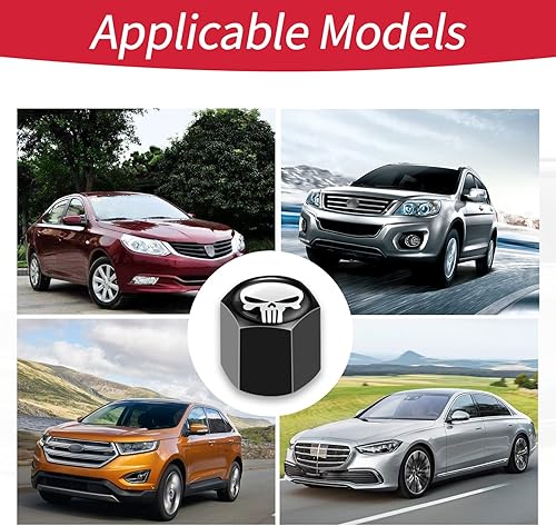 Miniatura 5 de Fogfar Pack-4 Tapones para válvula de neumático de automóvil, cubiertas a prueba de polvo, cubiertas universales para vástago de automóvil (negro y