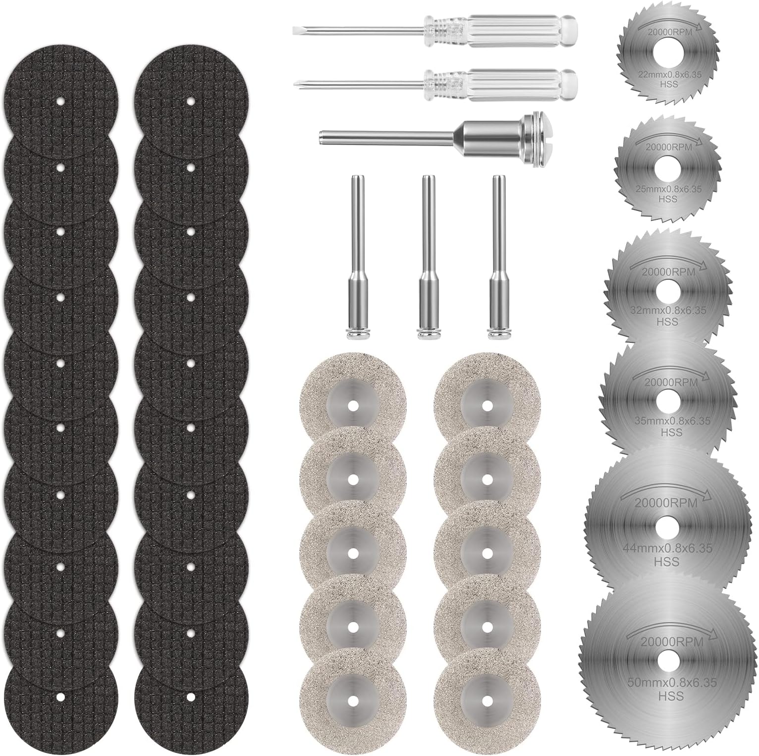 Flintronic 36PCS Diamond Cutting Discs with 5 SC Mandrels and 2 Screwdrivers for Dremel Rotary Tool, Mini Resin HSS Metal Cutting Tools, Saw Blades for Wood, Plastic, Fiberglass, Copper, Aluminum
