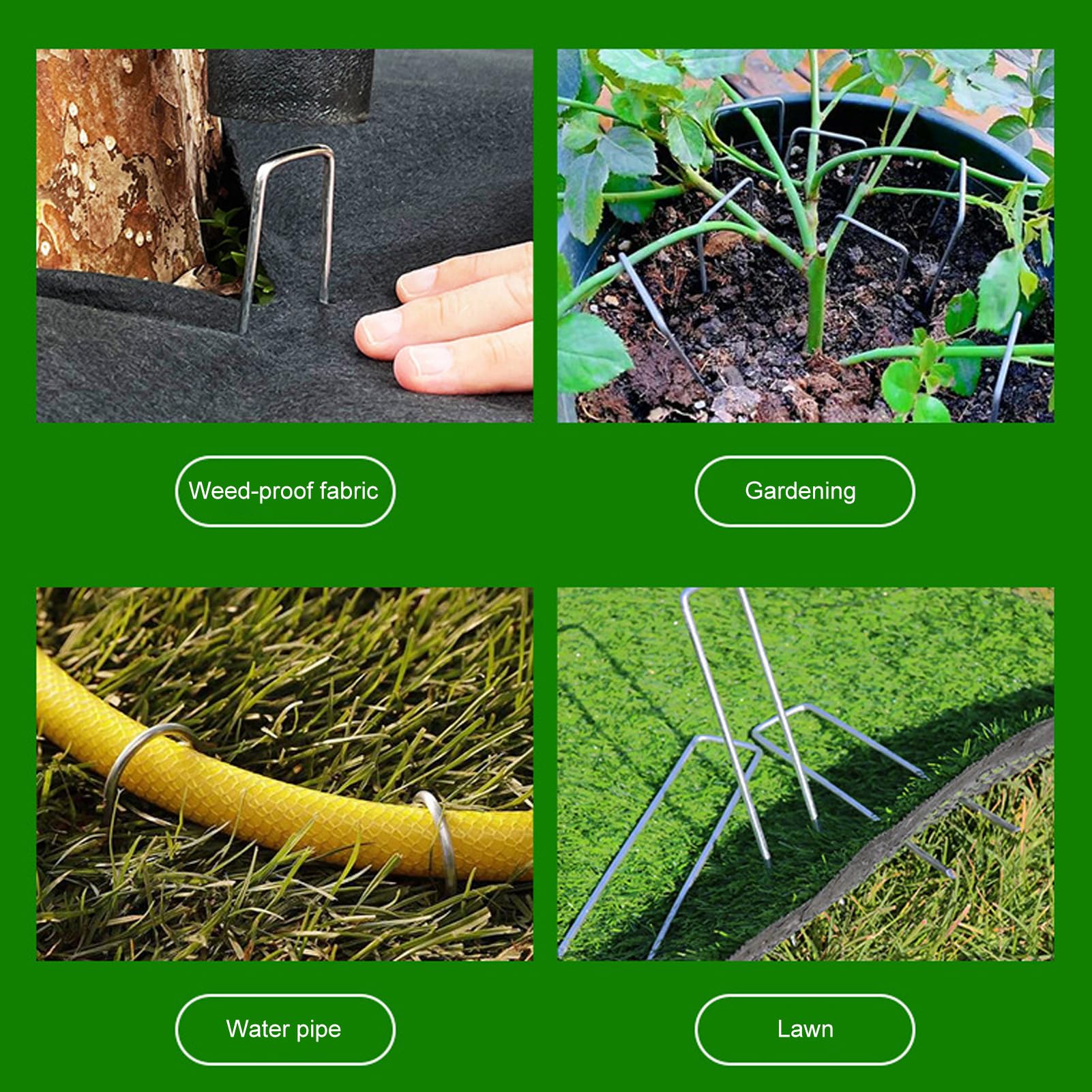 100 picchetti da giardino in acciaio galvanizzato a forma di U, per geotessile, prato, patio, paesaggistica, barriera, tessuto per irrigazione