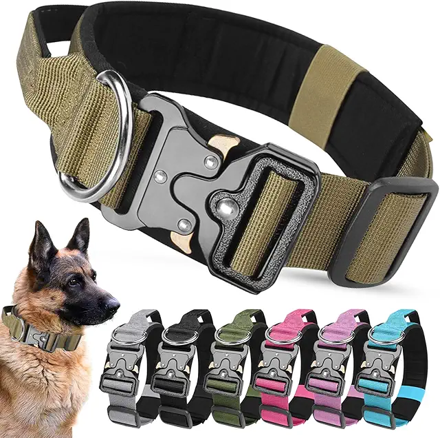 Breites gepolstertes Halsband für Hunde mit Griff - Taktisches Nylon-Halsband für mittelgroße/große Hunde