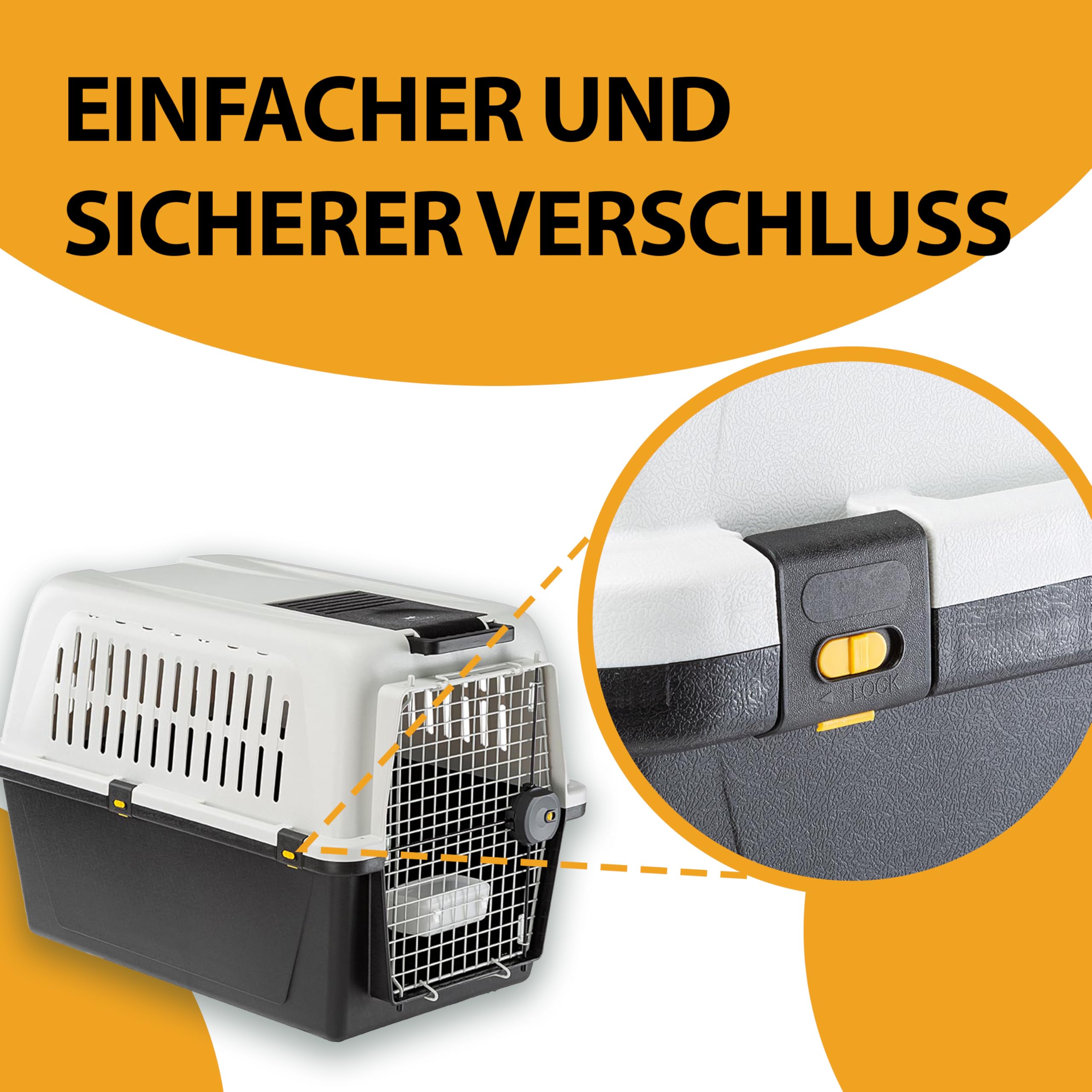Ferplast Hundetransportbox Transportbox für mittelgroße Hunde Atlas 60, Reisebox für Hunde, Sicherheitsverriegelung, Lüftungsgitter, 61 x 91 x h 68 cm Grau