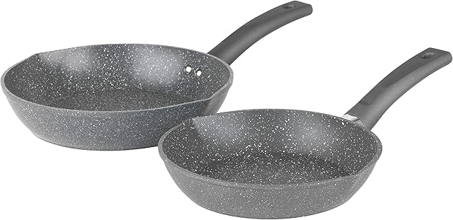 Salter BW09071AR Easy Pour 2 Piece Fry Pan Set, 20/24 cm Frying Pans, Marble Effect Non-Stick Coating, Forged Aluminium, Pouring Lip Design, Soft-Touch Handle, Suitable on all Hobs Including Induction