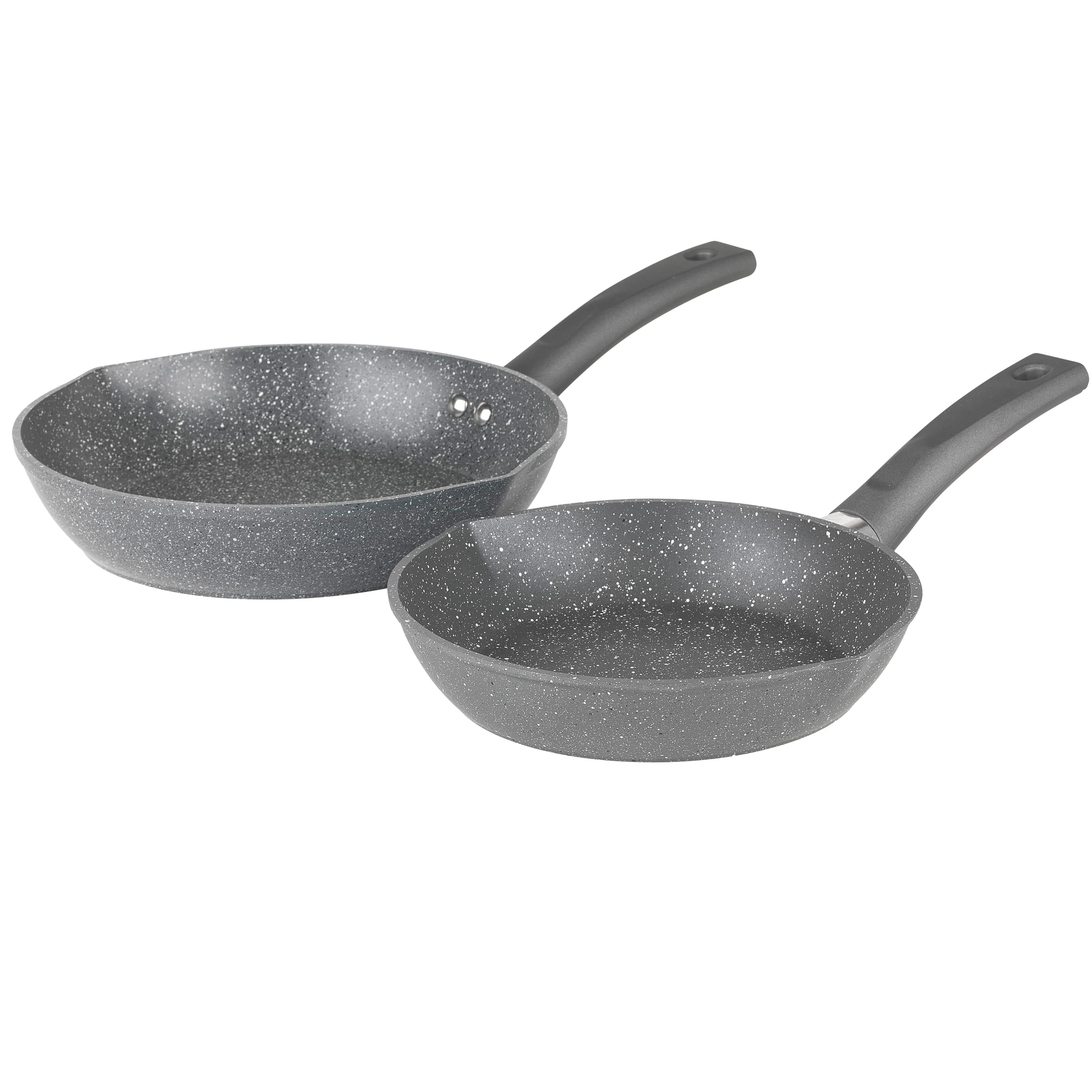 Salter BW09071AR Easy Pour - Juego de 2 sartenes de 20/24 cm, revestimiento antiadherente efecto mármol, aluminio forjado, diseño de borde vertedor, mango suave al tacto, apto para todo tipo de