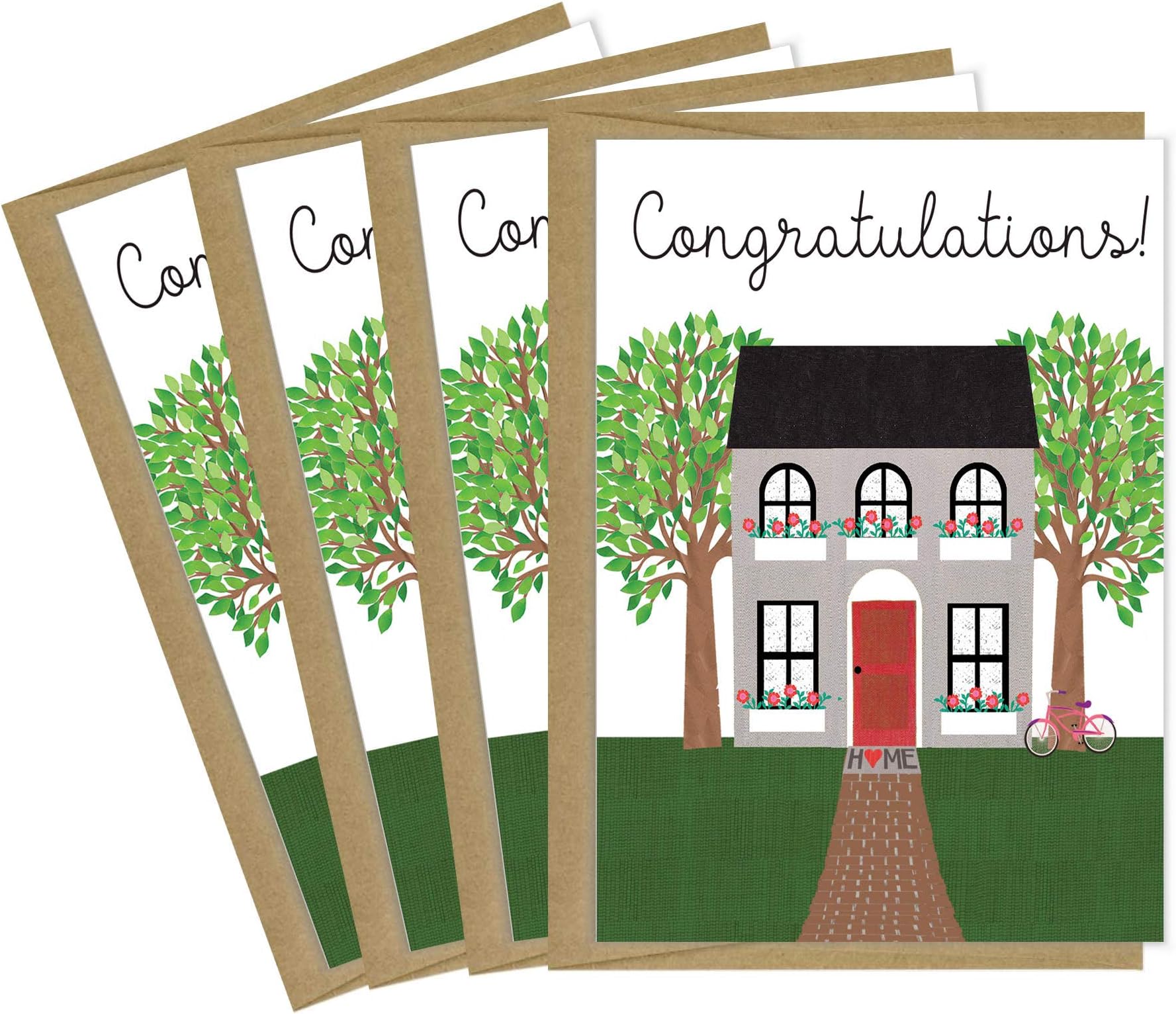Tiny Expressions New Home Congratulations Greeting Cards with Inside Message and Kraft Envelopes (4 Cards)
