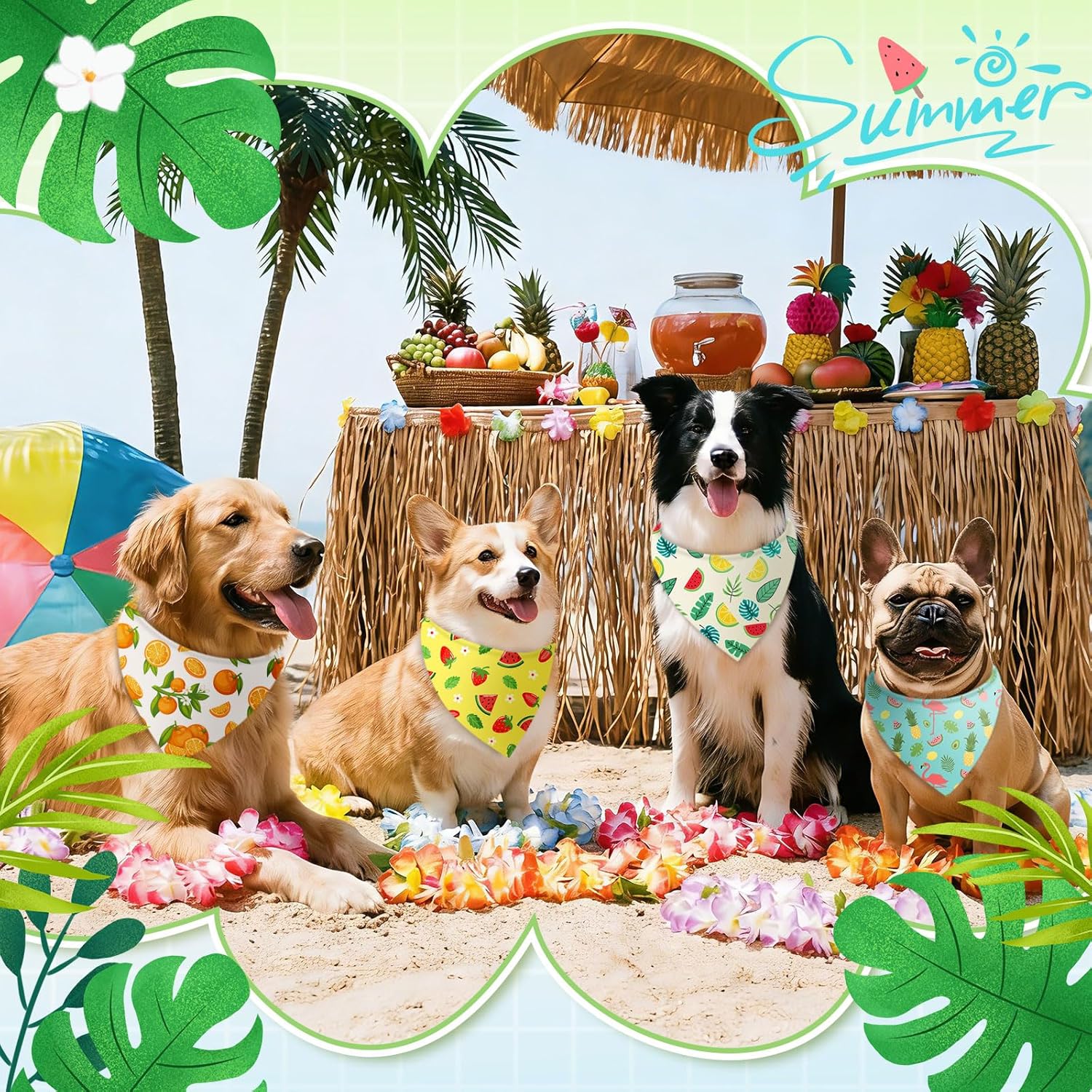 Abbylike 100 Pieces Summer Themed Dog Bandanas Bulk Hawaiian Dog Bandanas for Pets Triangle Kerchief Scarf Bibs Set for Summer Pets Dogs Party Costume Accessories, 25 Styles (19.7 x 13.8 x 13.8)