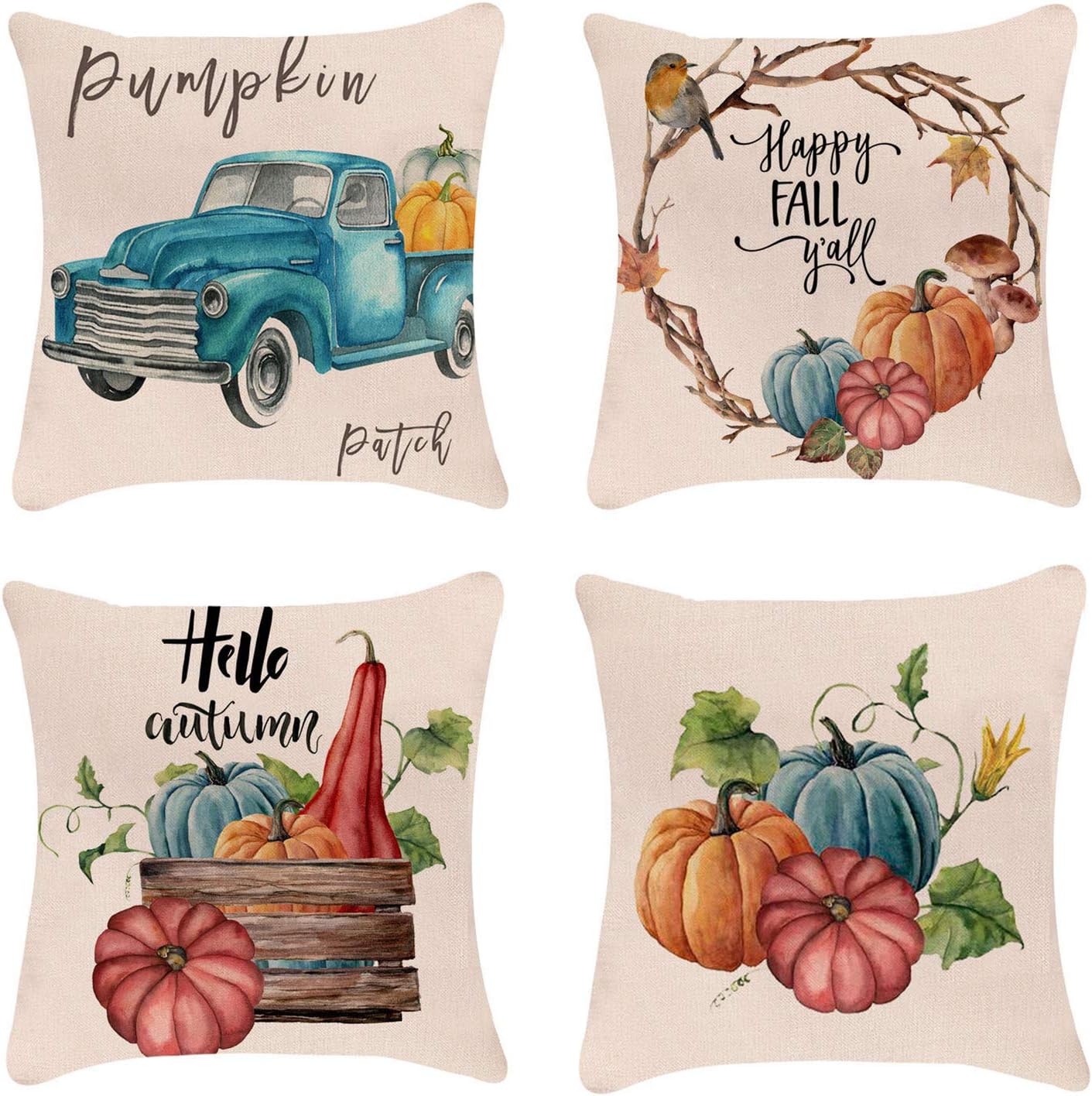 Christmas Pillow Covers 20×20 Inch Set of 4 Farmhouse Christmas Decor Black and Red Buffalo Plaid Pillowcase Holiday Rustic Linen Cushion Case for Sofa Couch Christmas Decorations Throw Pillow Covers