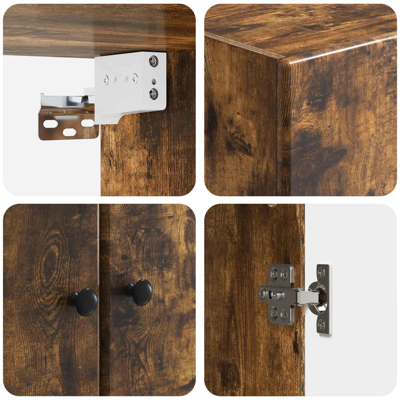 Armadio portaoggetti da parete in rovere affumicato, 66 x 34,5 x 90 cm, con 2 ante e 2 ripiani, chiudibile, per ufficio, garage, cantina
