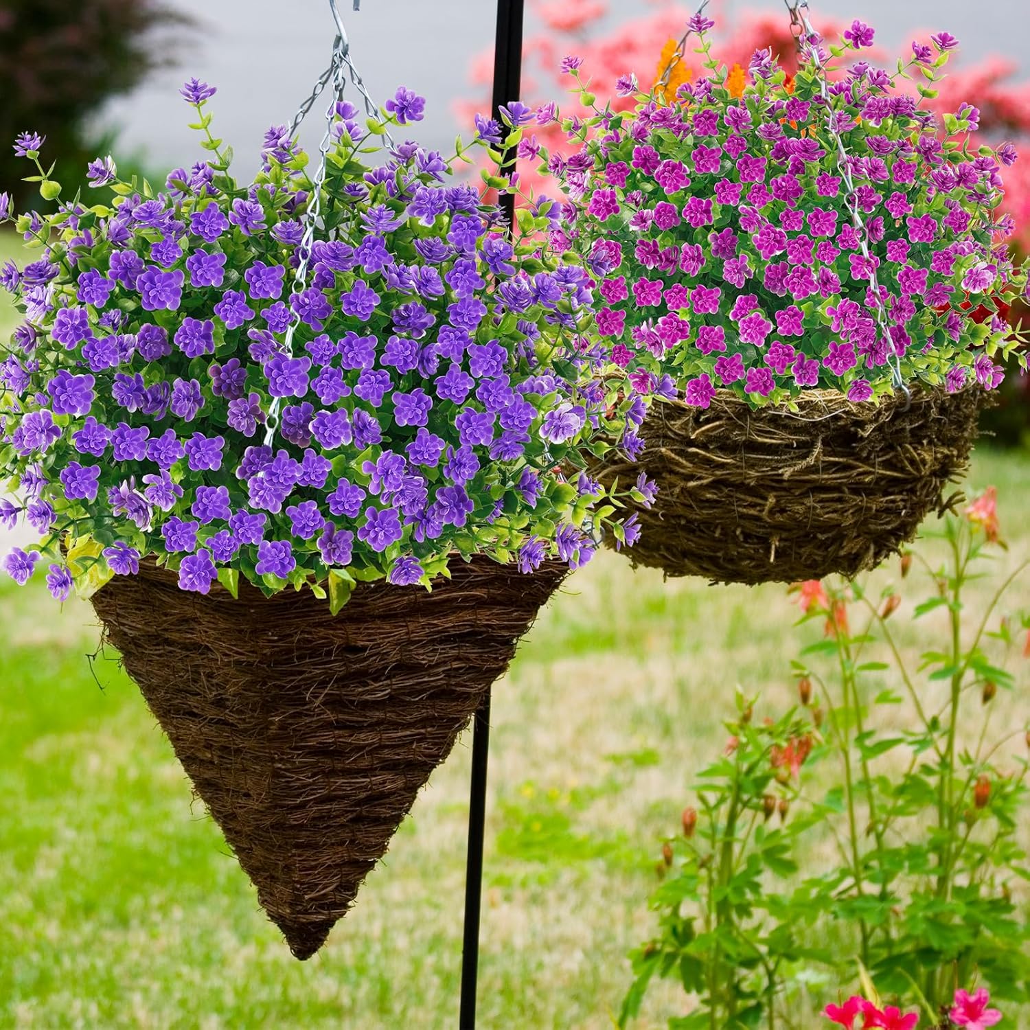 Outdoor Artificial Plants, 20 PCS Artificial Flowers, UV Resistant Fake Flowers,Faux Flowers for Outdoor Garden Porch Yard Decor,Bluish Violet