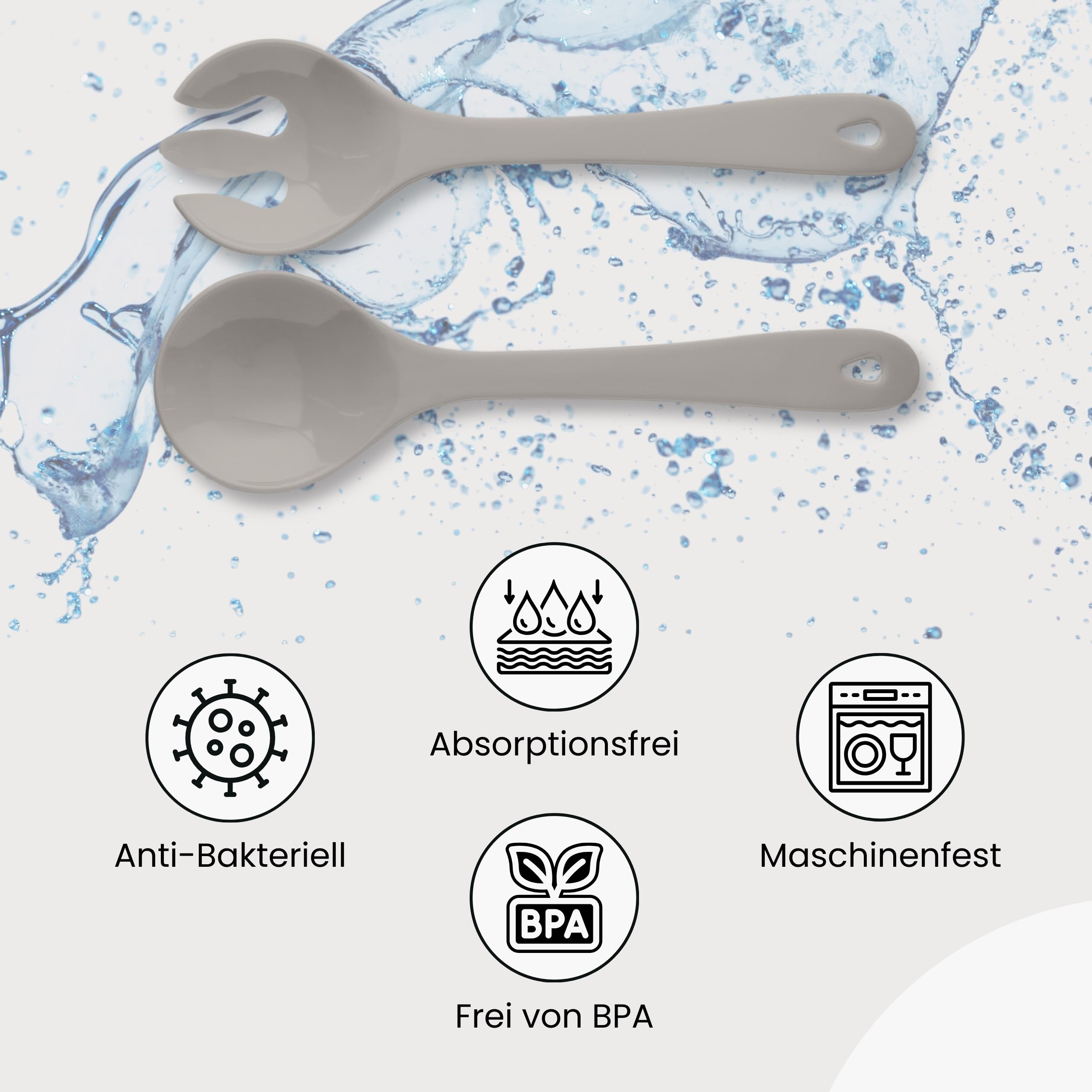 Spoddy Plastic Salad Servers (31 cm Large, Two-Piece, Light Grey) - Image 2