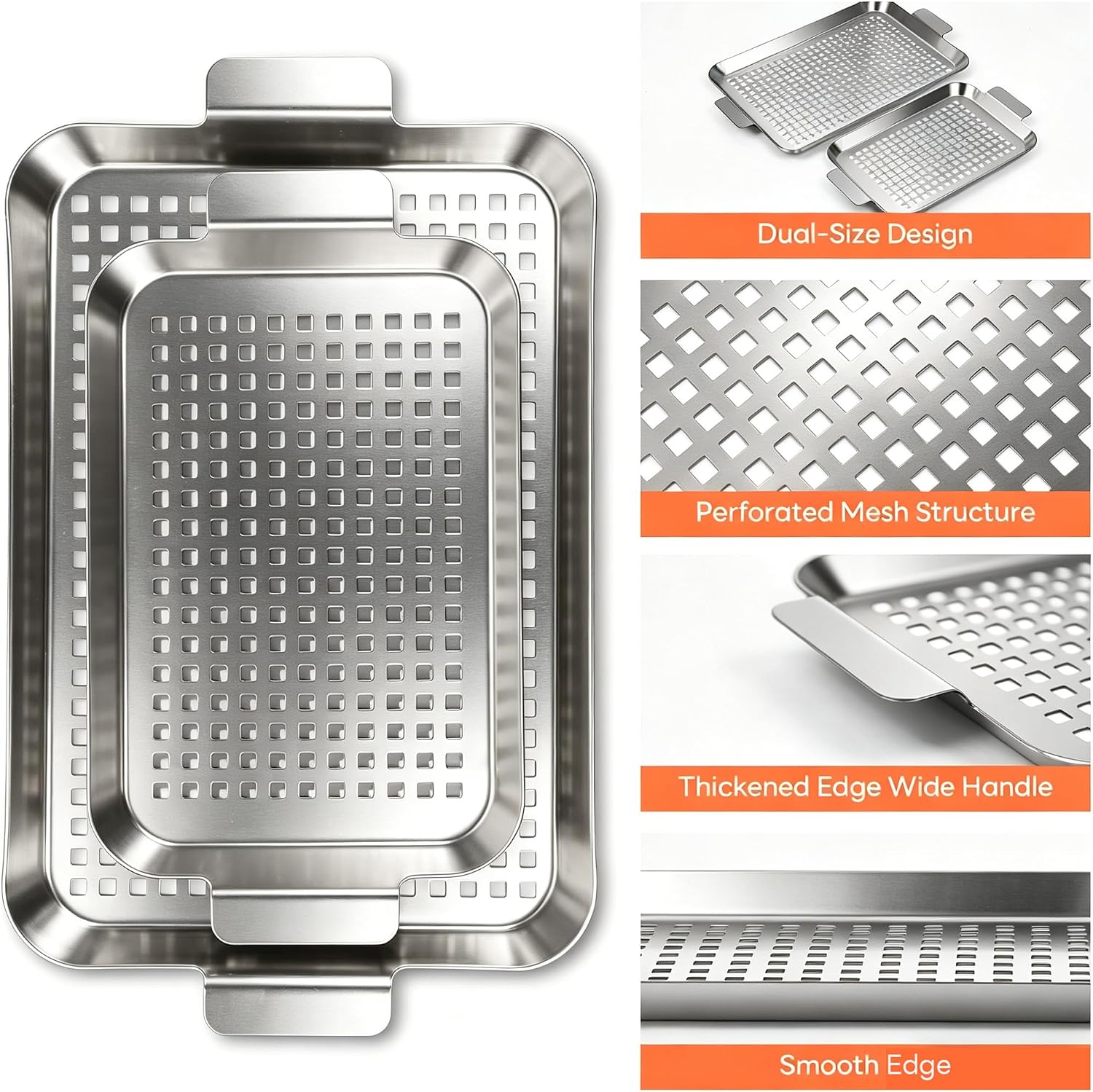 2PCS Grill pan, Stainless Steel BBQ Grill Topper for Outdoor Grill with Hole, suitable for picnicking, camping, yard (2 pieces)