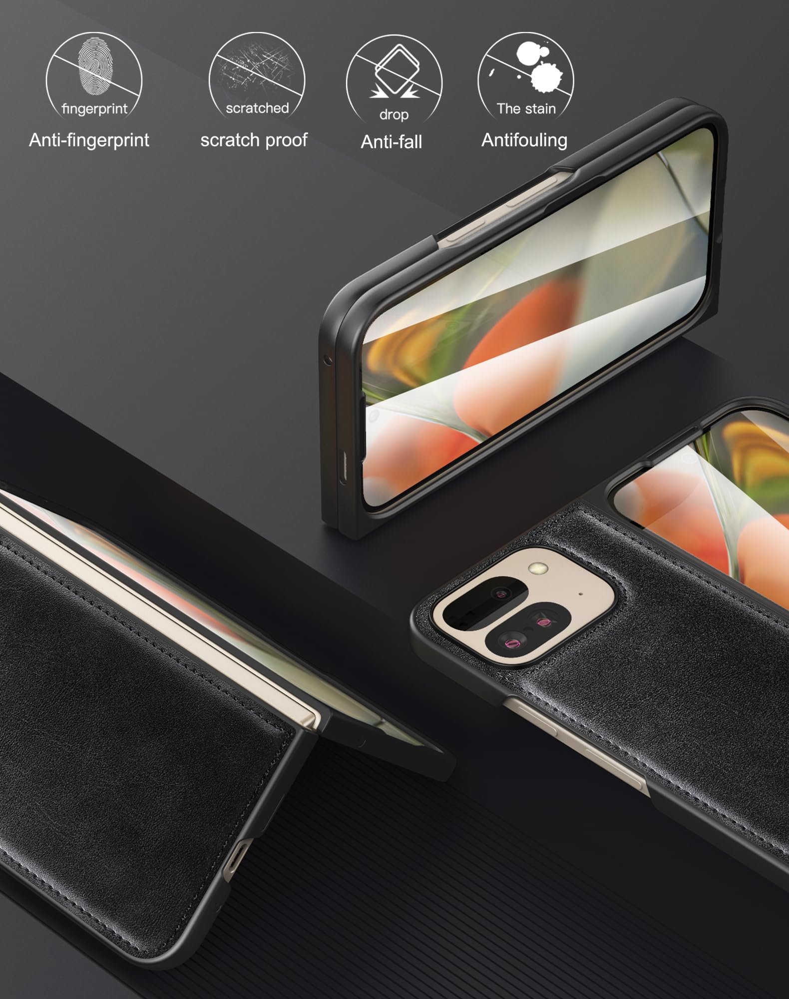 Foluu Custodia Portafoglio Con Magnetica Per Google Pixel 9 Pro XL 2024 - In Tela Morbida, 3 Slot Carte, Carta Di Credito, Contanti, E Cavalletto - 4