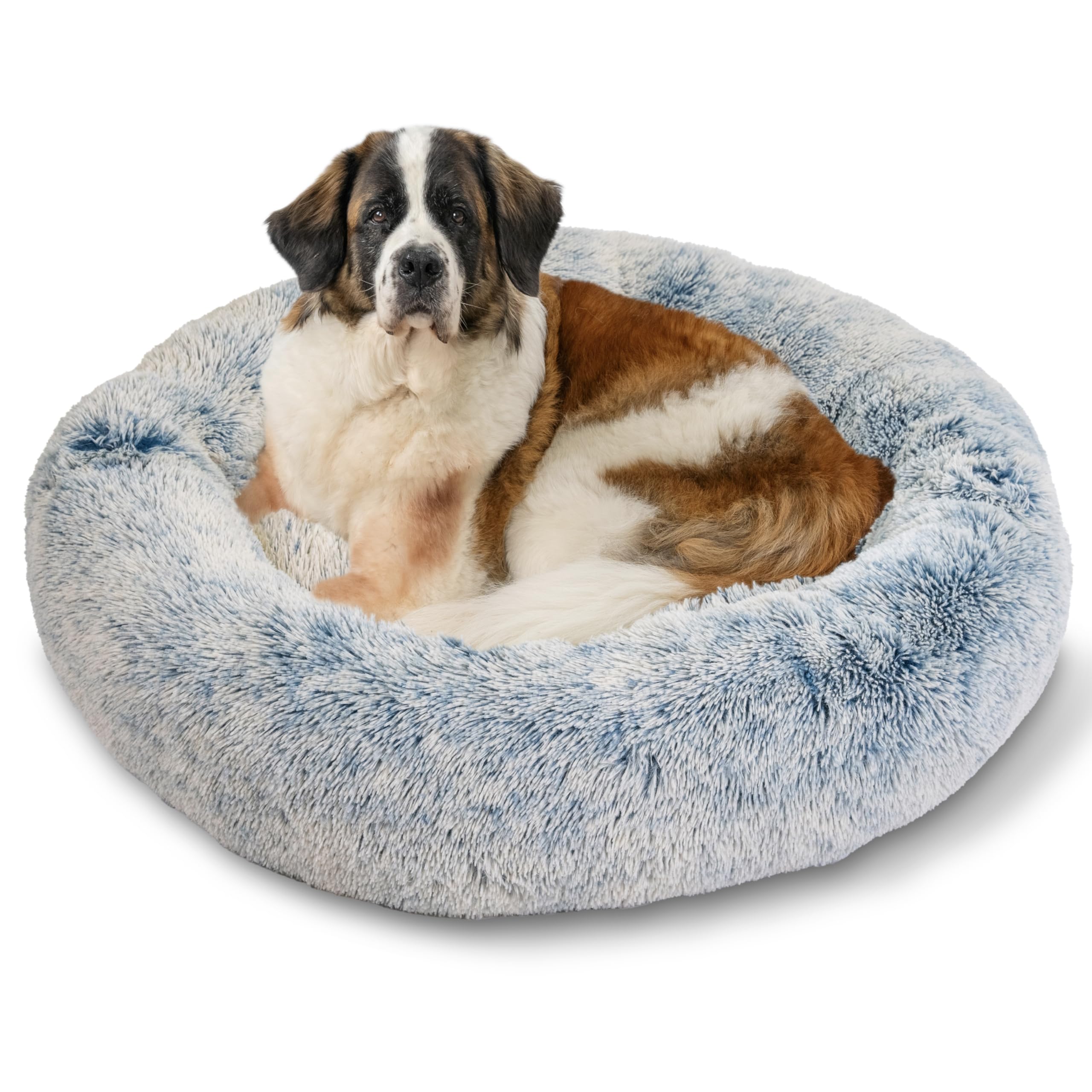 Best Friends by Sheri The Original Calming Donut Dog Bed for Extra-Large Dogs up to 150 lbs, Shag Faux Fur, Denim Blue, 45" x 45"