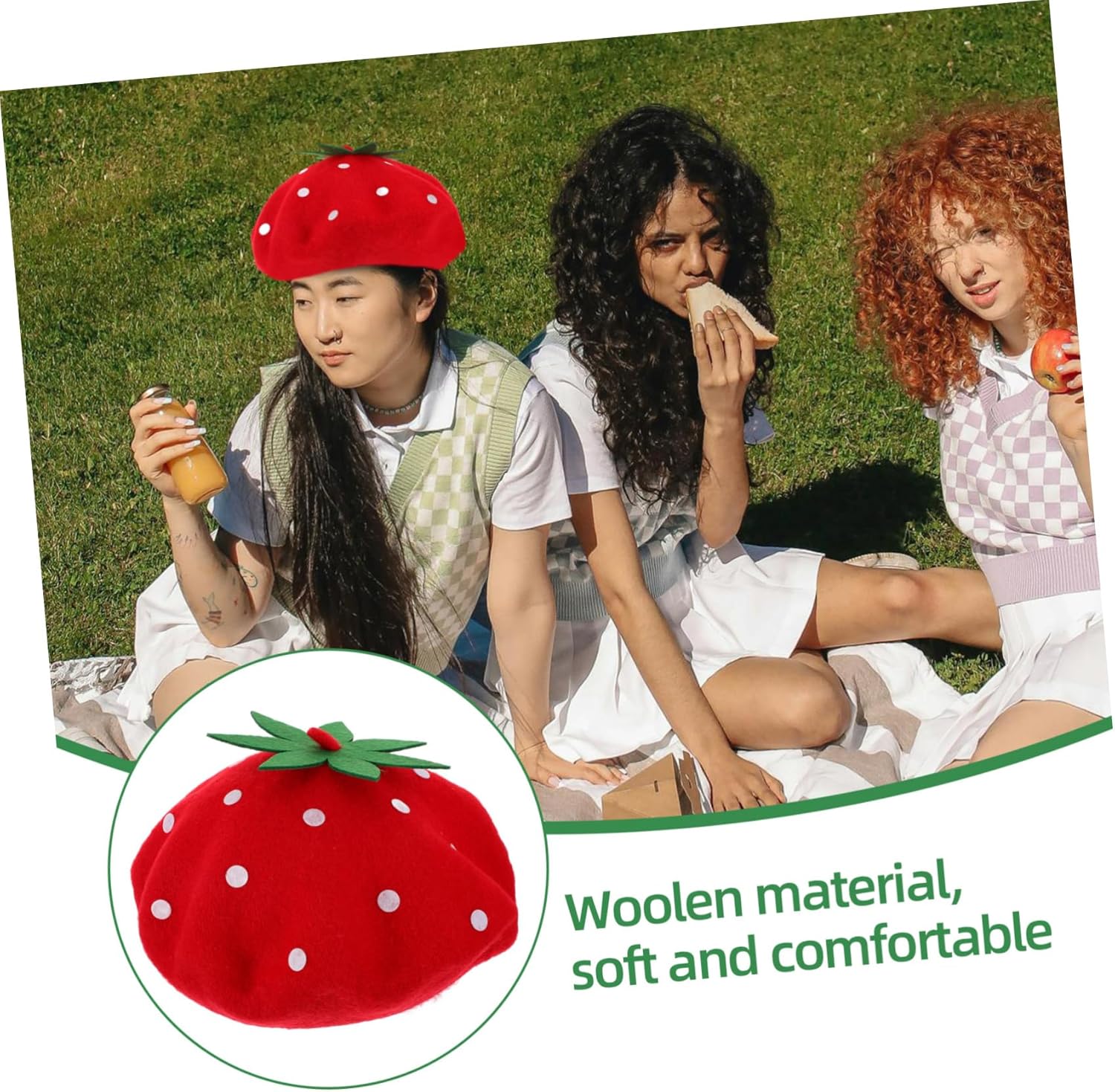 Cute Wool Costume Hat for Kids Strawberry Beret Hat for Parties Cosplay and Holiday Dress-Up - Image 8