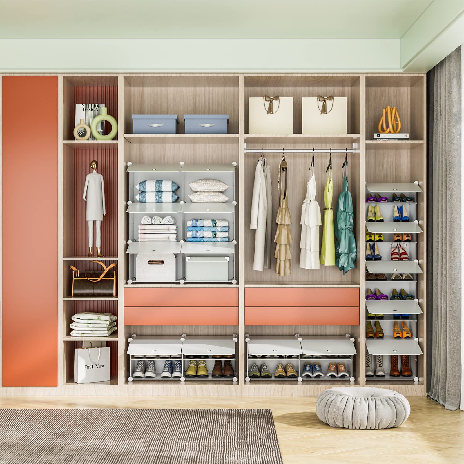 FUNLAX Shoe Rack, 8 Tier Plastic Shoe Storage Cabinet 48 Pairs Shoe Rack Organizer with Door for Closet Entryway Taller Shoes Boots Organizer