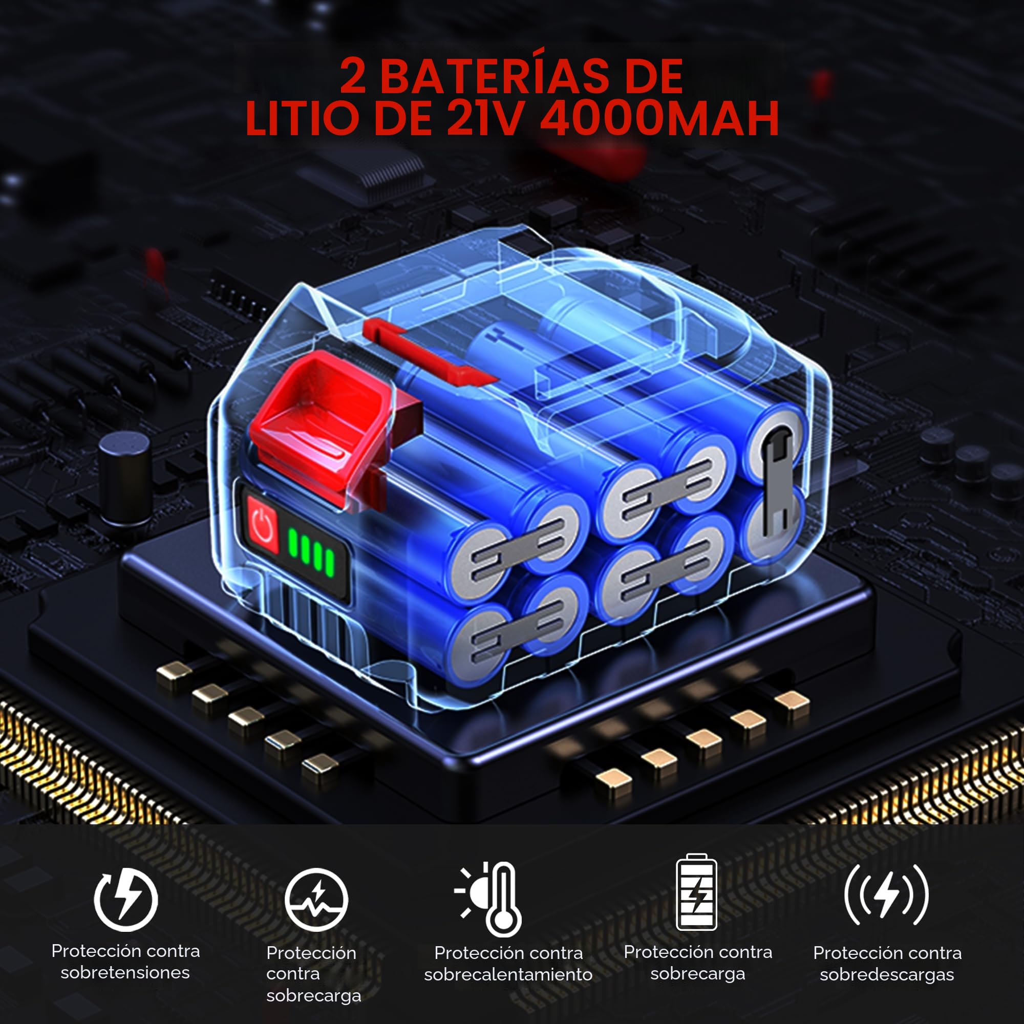 ONEVAN 4 en 1 tijeras de podar y motosierra, 2 baterías de 4,0Ah | 50 minutos de autonomía, motosierra de 6 pulgadas, pértiga telescópica de 2m, ángulo ajustable de 180°, para podar árboles