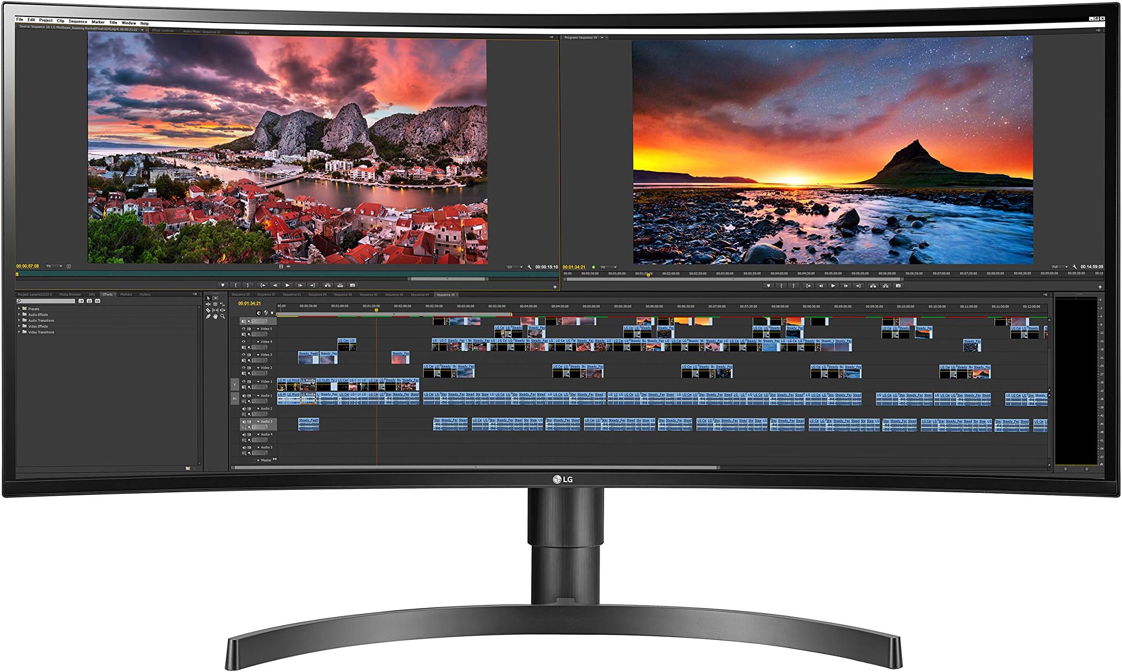 34WN80C-B UltraWide Monitor 34” 21:9 Curved WQHD (3440 x 1440) IPS Display, USB Type-C (60W PD), sRGB 99% Color Gamut, 3-Side Virtually Borderless Design, Tilt/Height Adjustable Stand - Black