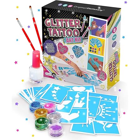 Original Stationery Cadeau Fille Tatouage Paillette Enfant Tatouage Temporaire Kit De 33 Pieces Inclut 24 Pochoirs Tatouage Ephemere Enfant 4 5 6 7 8 9 10 11 Ans Amazon Fr Beaute Et Parfum