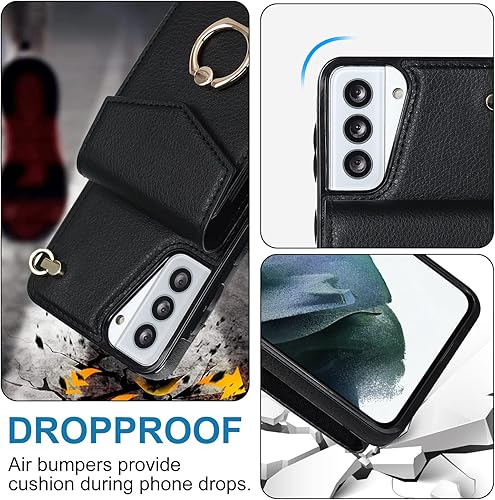 Miniatura 6 de Asuwish Funda de teléfono para Samsung Galaxy S21 5G de 6.2 pulgadas con protector de pantalla de vidrio templado y anillo de bloqueo RFID, soporte