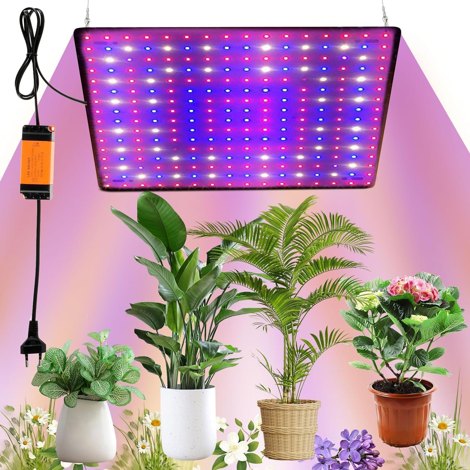 Lampadina Crescita Piante Indoor 250 LEDs 1000W Lampada per Piante LED Spettro Completo con 4 Gancio Lampada LED Coltivazione per Serra Piante Ortaggi Fiori (Rosso+Blu+Bianco, 250LEDs)