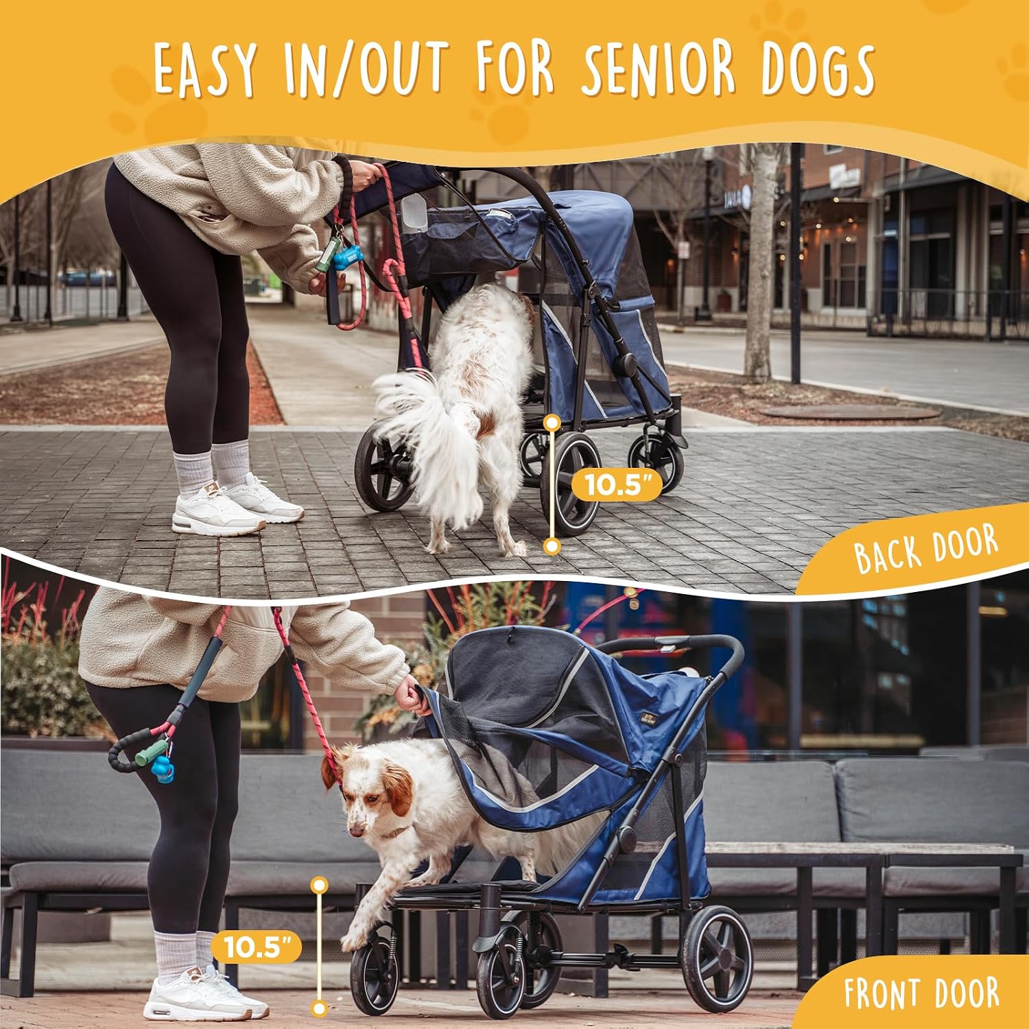 Canine Canyon Denver Dog Stroller for Large & Medium Dogs- Easy Fold All-Terrain Pet Stroller for 2 Dogs with Dual Entry, One-Foot Brake, Sunroof & Breathable Windows, Up to 130 lbs, Blue