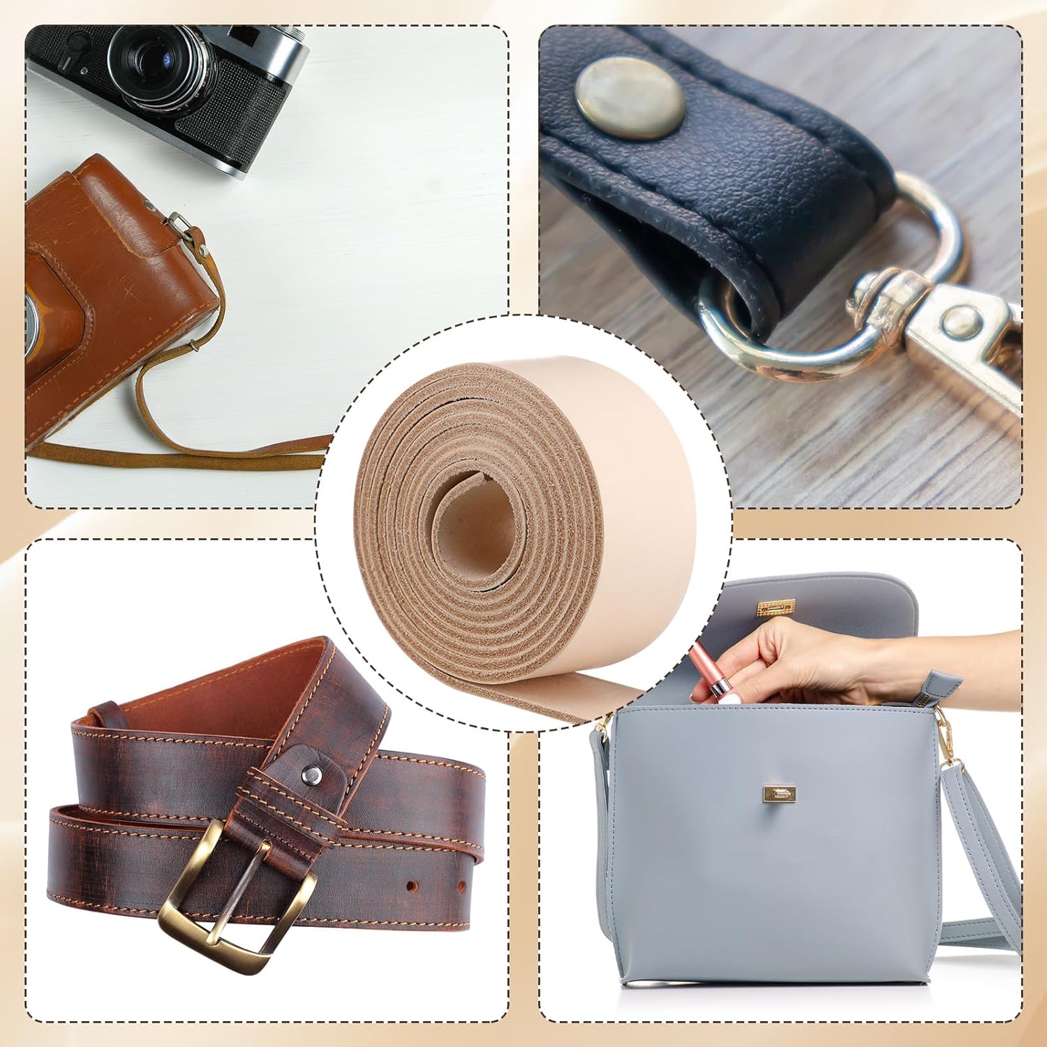 Hahafelt 2 Rolls Natural Leather Belt Blank 144 Inch Vegetable Tanned Leather Strips for DIY Tooling, Carving, Dyeing, Embossing, Crafting and Stamping, Extra Long Strip, 1.5" x 72" - Image 6