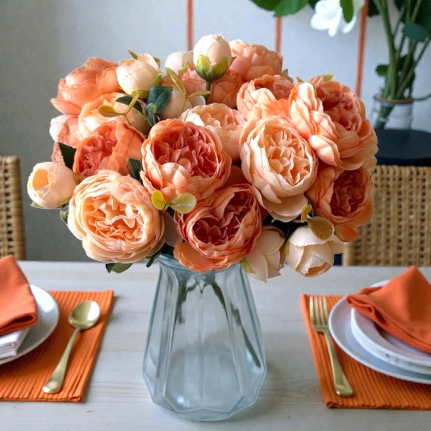 Artificial Rose Peonies Bouquet, 4 Bundles Mixed Silk Flowers, Fake Peony Floral Arrangement for Wedding Centerpieces, Table Decor, Party & Home Decoration