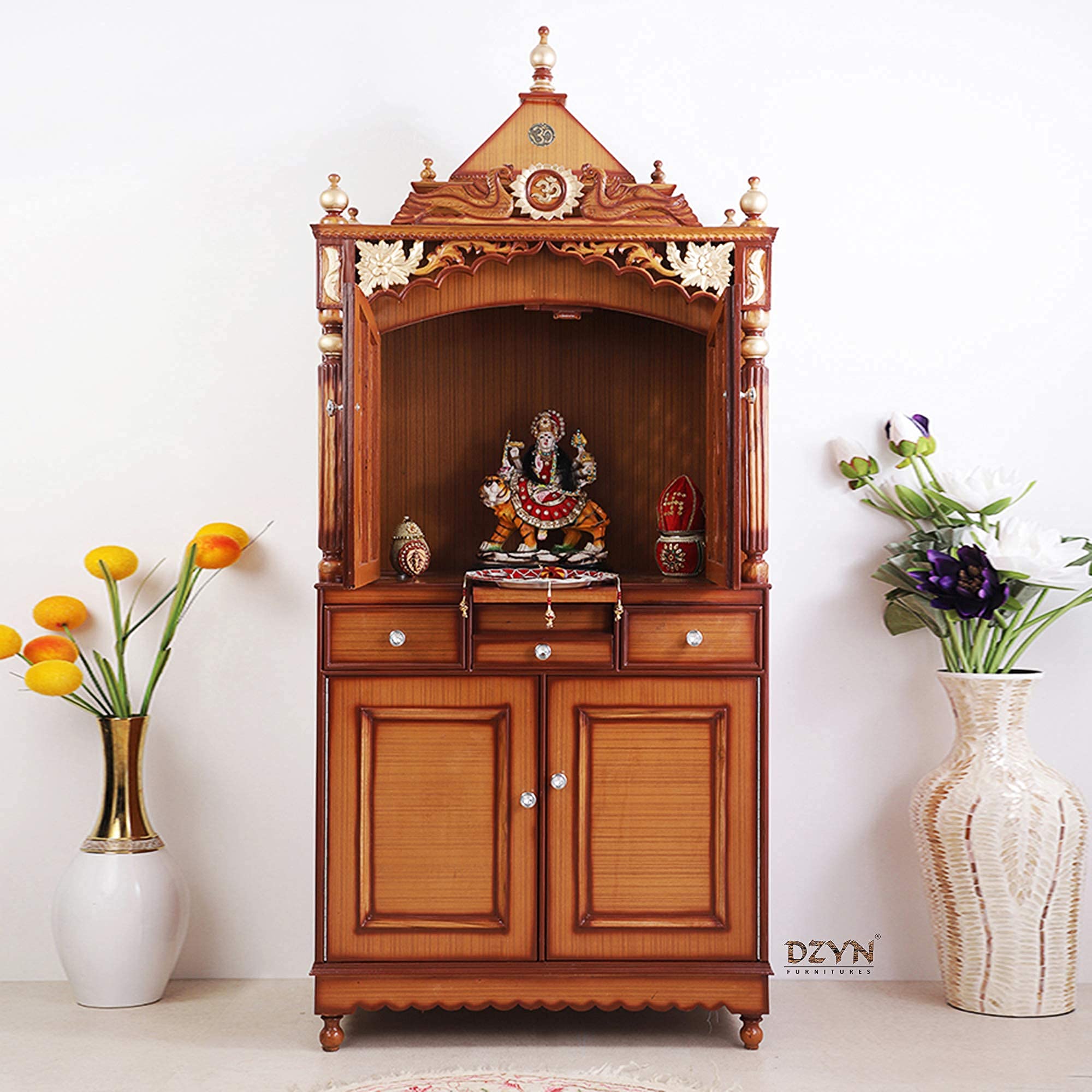 Buy DZYN Furnitures Pooja Graham Large Teak Wood Pooja Mandap with Doors/ Teak Wood Pooja Temple