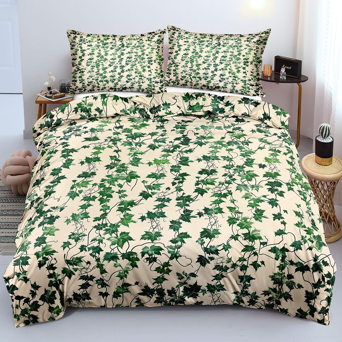 Housse de couette réversible feuilles de lierre pour créer un cocon nature dans votre chambre
