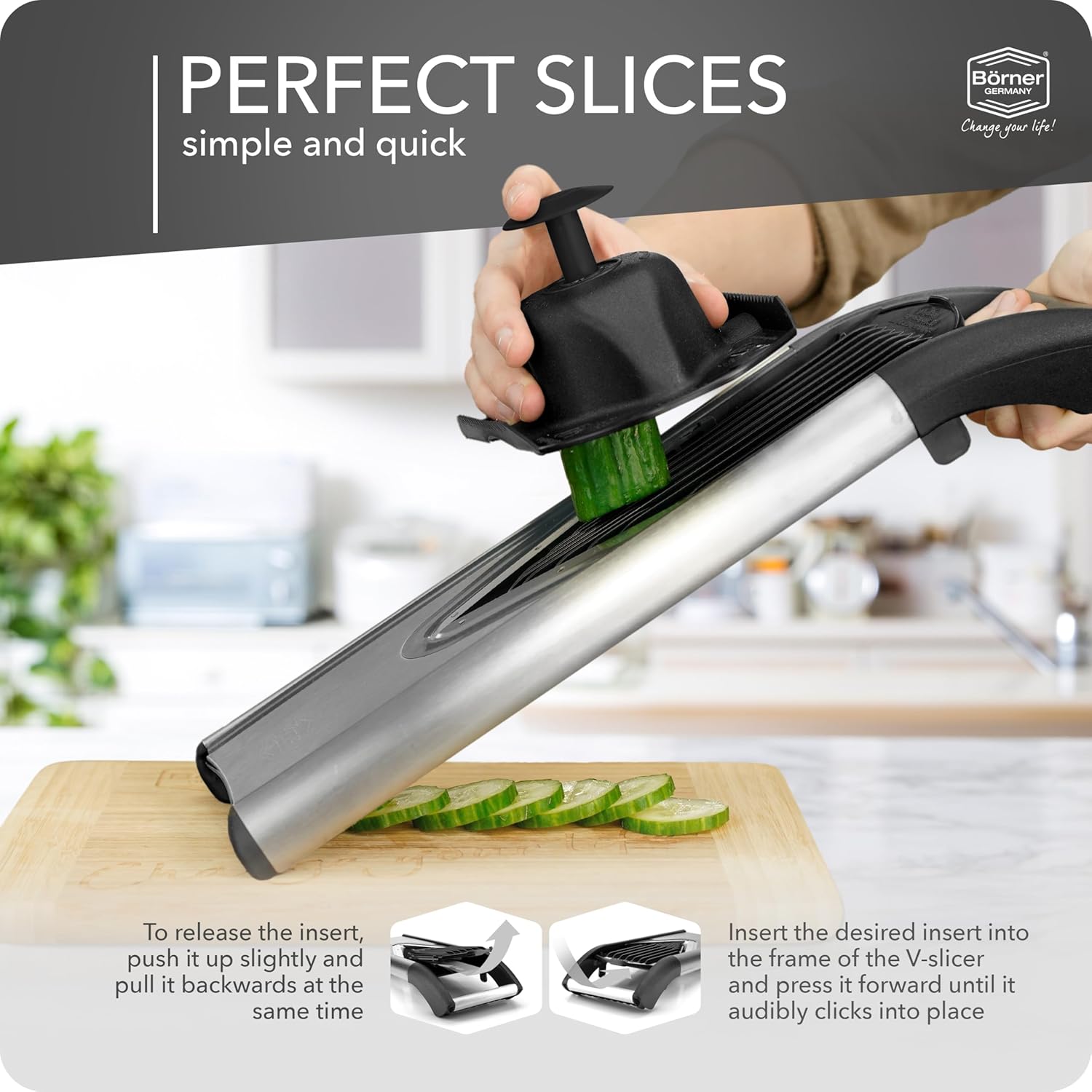 Börner by Reston Lloyd Mandoline Slicer V6 (Professional Set) • Stainless Steel Slicer with V-Blade • Adjustable Kitchen Slicer for Vegetables & Fruits • Various Thicknesses & Grater