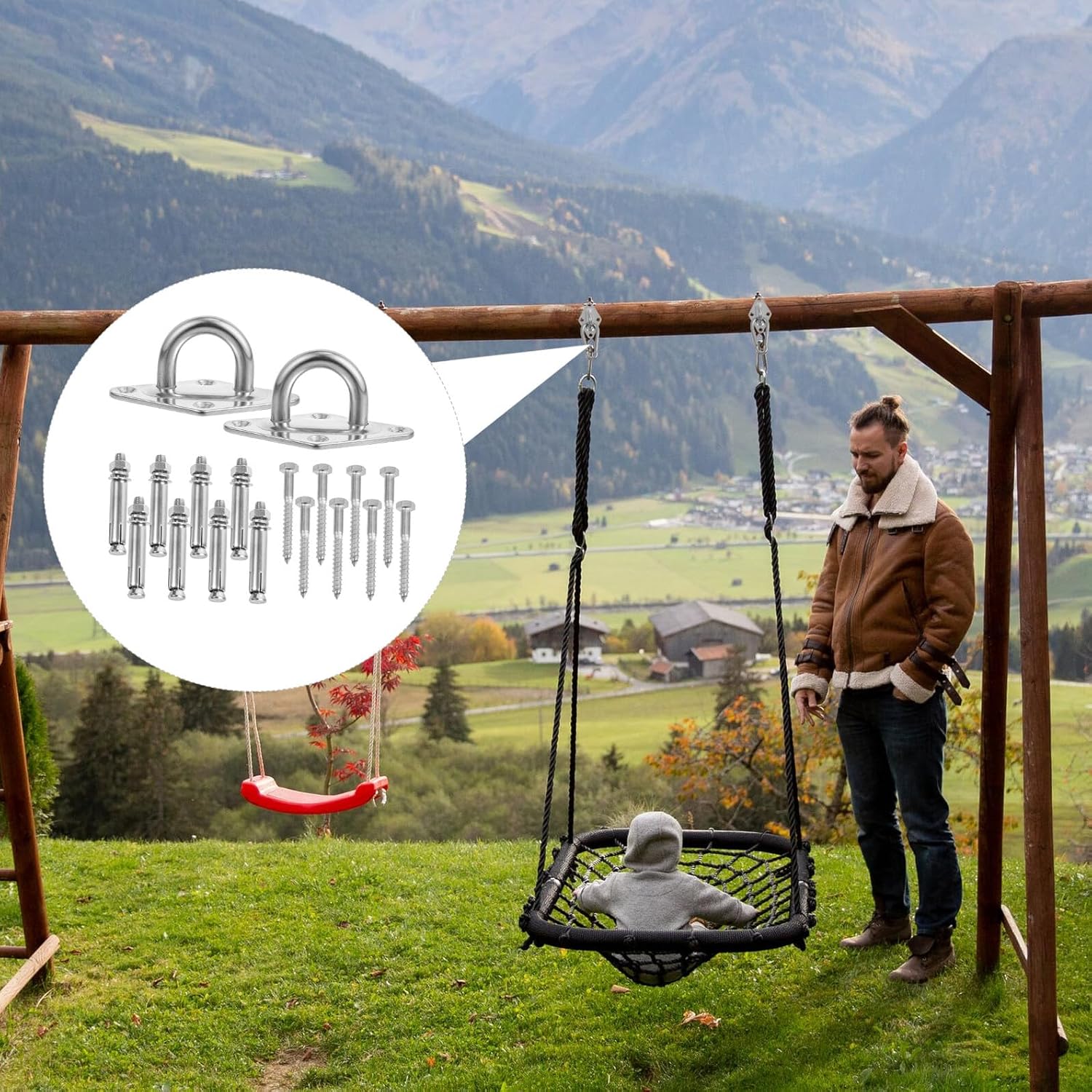 Ciieeo Heavy Duty 304 Stainless Steel M8 Rhombus Eye Plate Hooks, Ceiling and Wall Mount Boat Cleat Bases for Hammock Swing and Shade Sail, 2 Sets